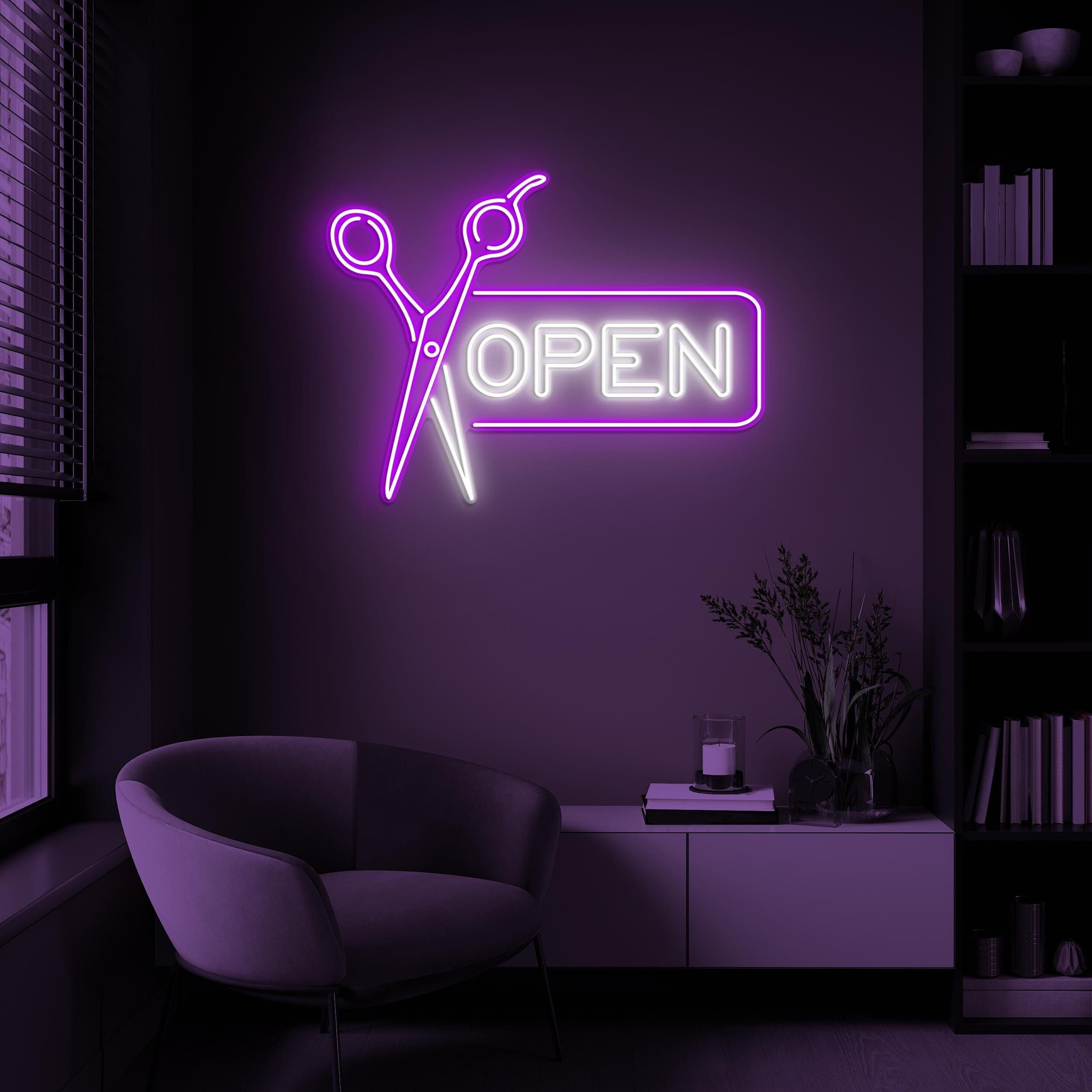 Open Neon Sign, Open Scissors LED Light, Scissors LED Sign, Neon Art, Hair Salon Open Wall Art, Barber Shop Decor, Beauty Salon Door Sign