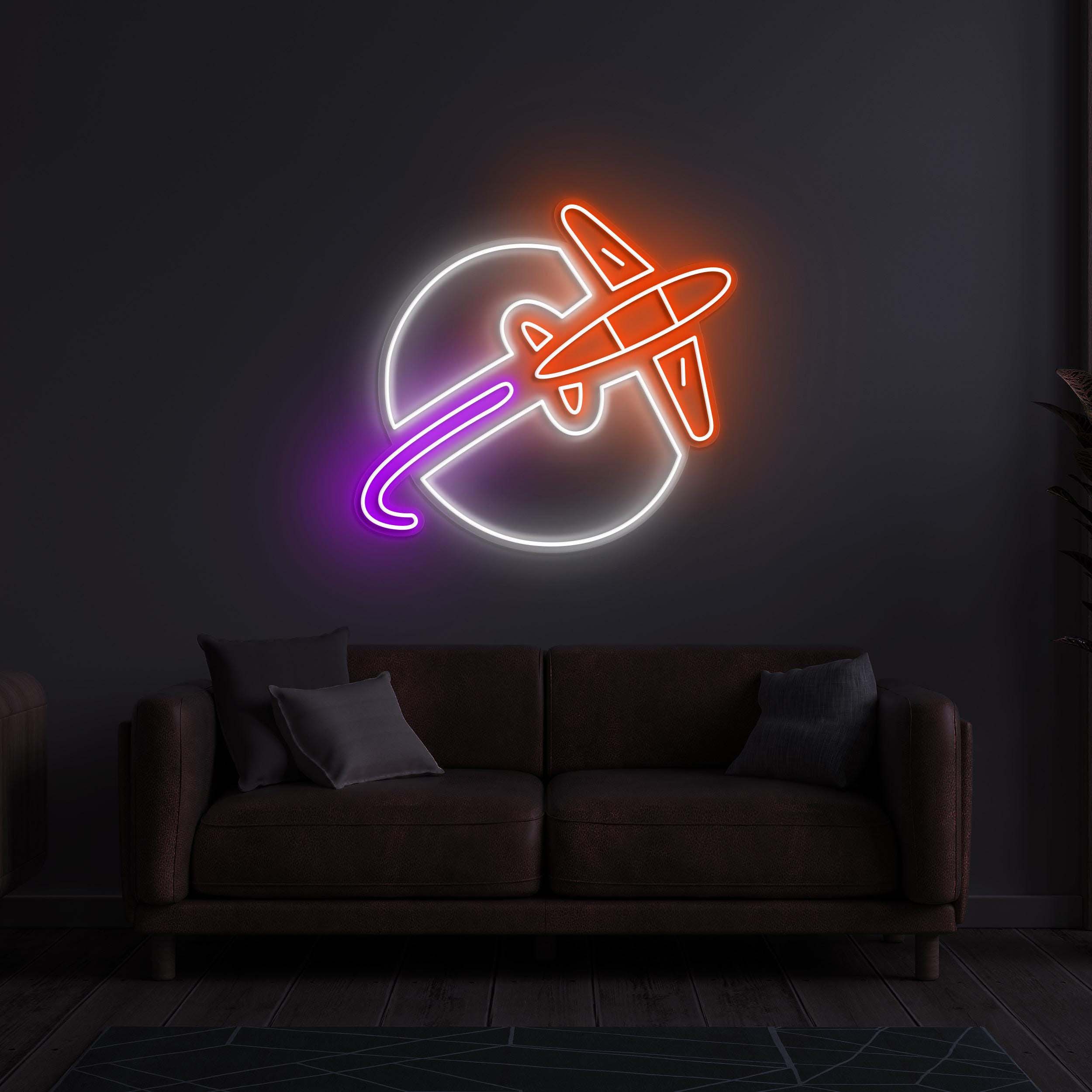 Flying Plane Neon Sign, Flying Plane LED Light, Airplane LED Neon Art, Decor for Home, Game Room & Airport, Plane Around Globe Neon Light