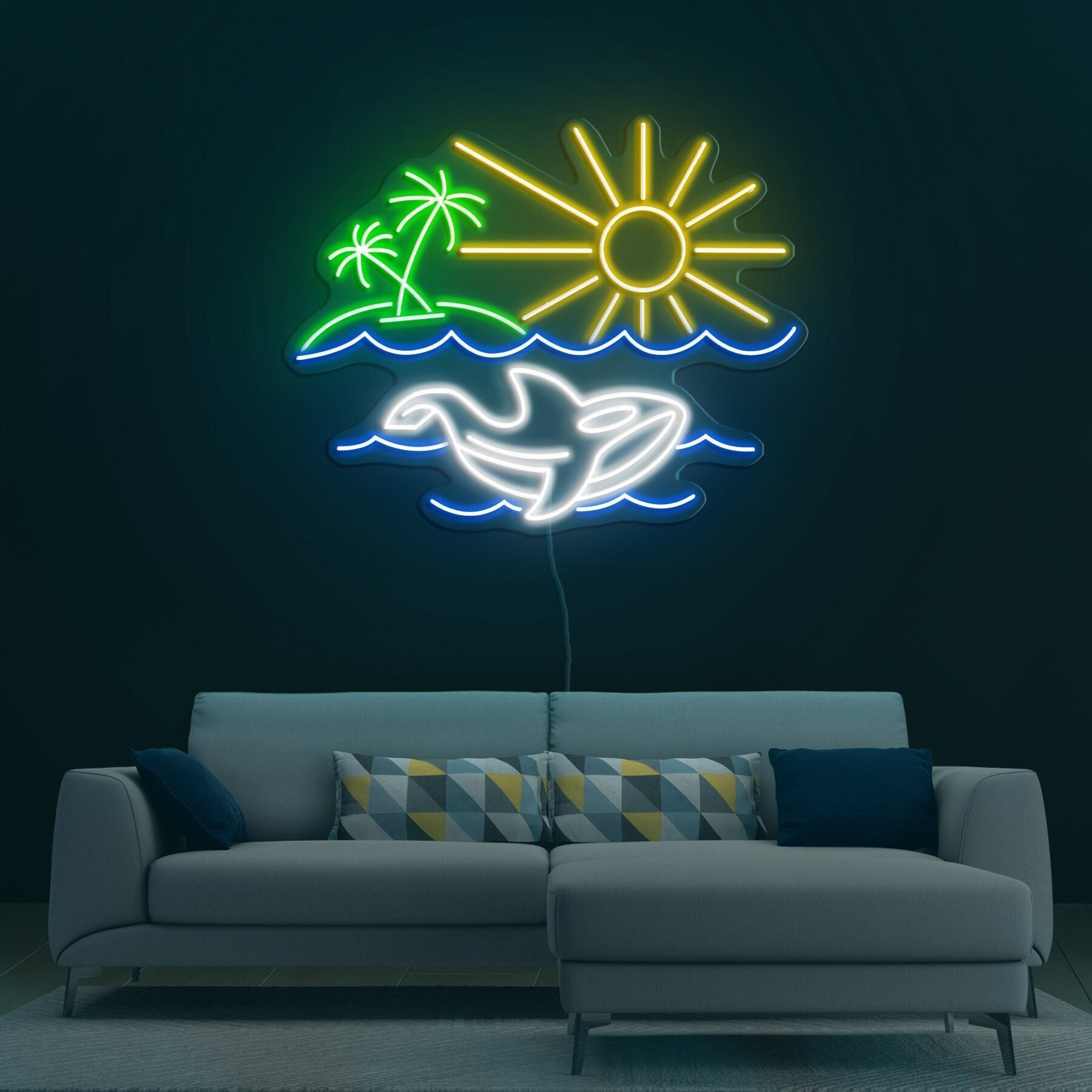 Tropical Beach Neon Sign, Palm Tree, Sunset, Whale LED Light, Summer Vibes Decor, Beach Neon Art, Vacation and Beach Parties Decor,  Gift