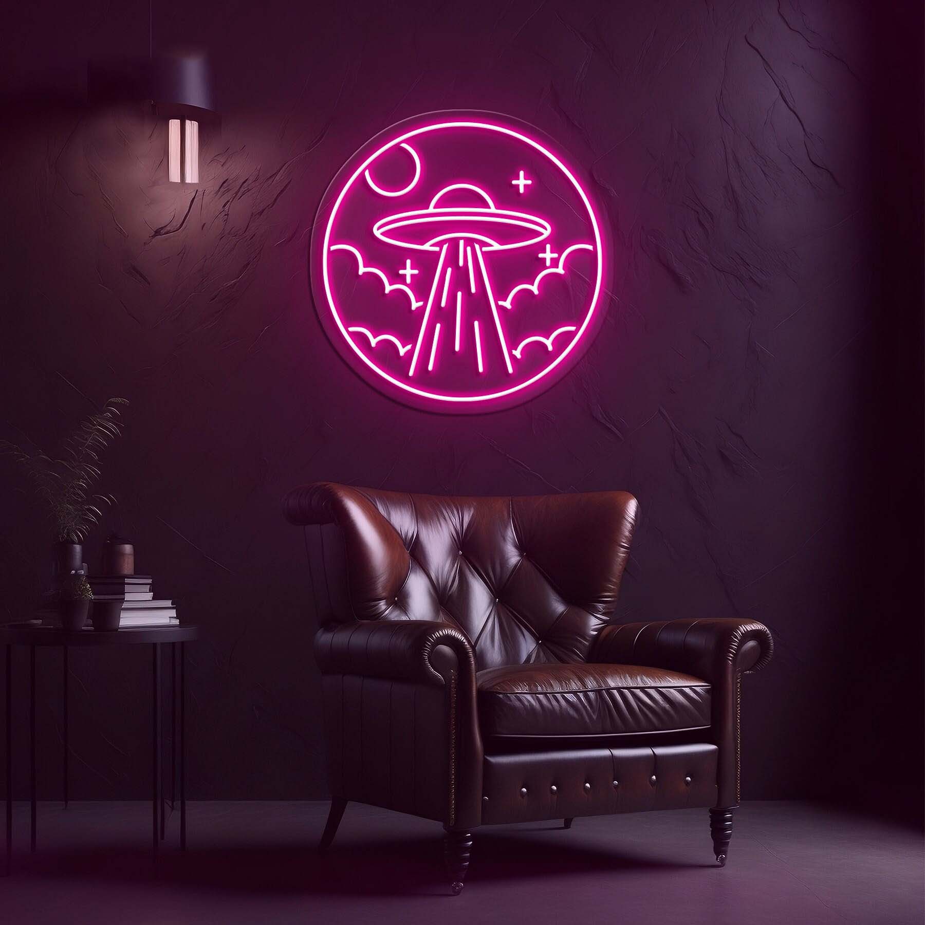 UFO Neon Sign, Ufo Alien Spaceship led Wall Art, UFO Room Decor for Game Room, Man Cave, Sci-Fi Lovers, UFO Neon Light for Party and Room