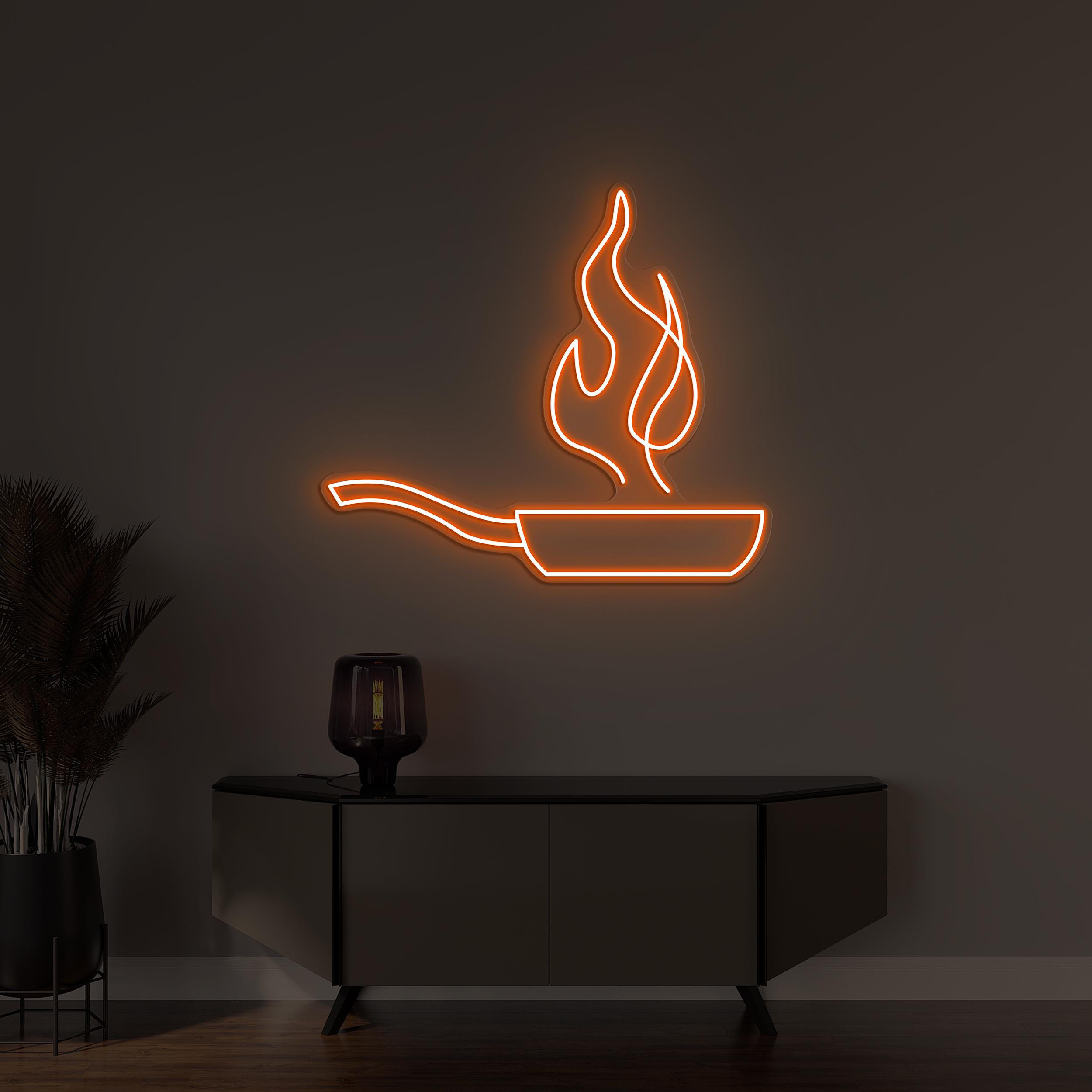 Frying Pan Neon Sign, Frying Pan LED Light, Kitchen Wall Decor, Chef's Wall Art, Cooking Neon Light, Restaurant Led Decor, Flames Pan Sign