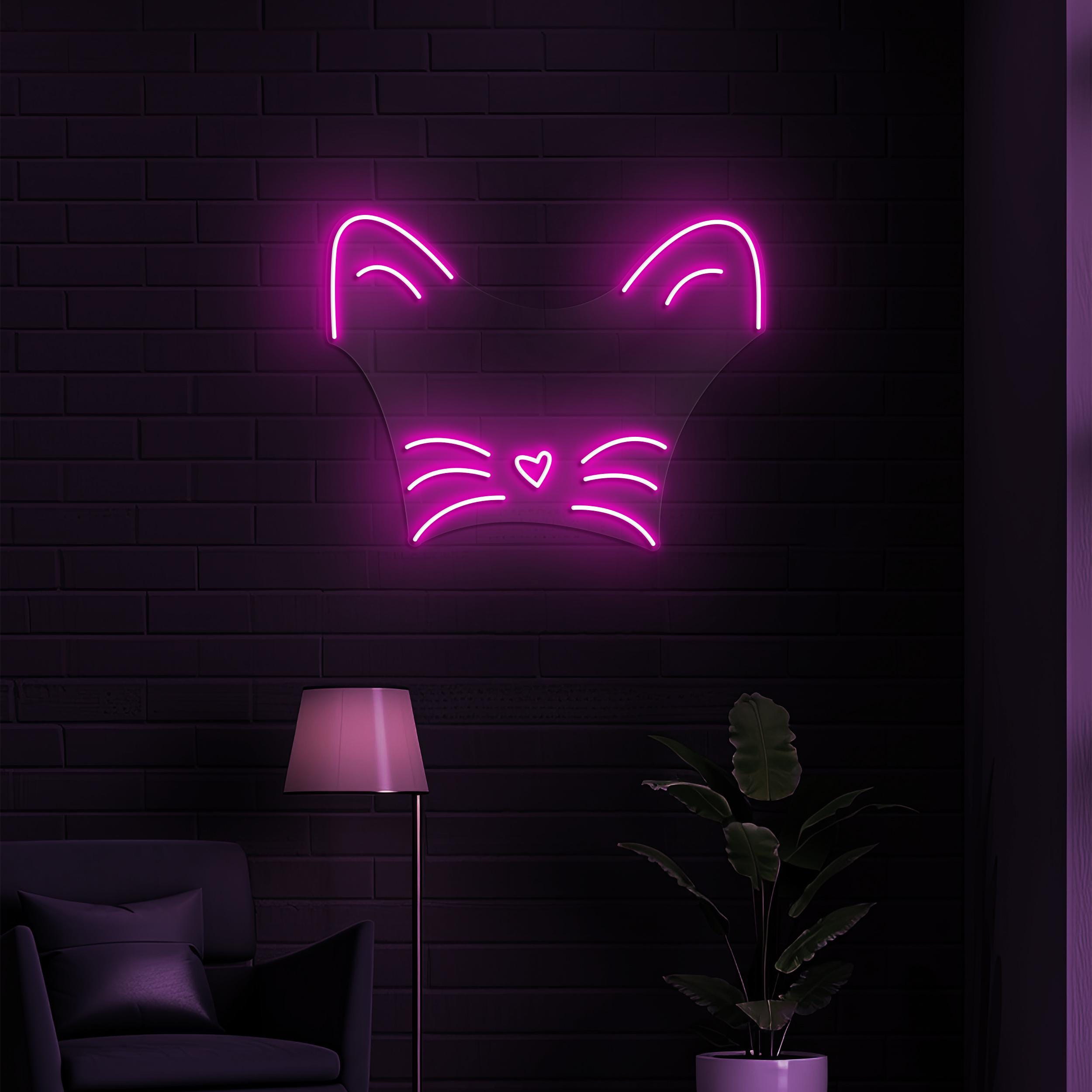 Cat Face Neon Sign, Cat Face LED Light, Kitten Neon Wall Art, Cute Cat Wall Decor, Decor for Kids Room & Game Room, Cat Lover, Home Decor