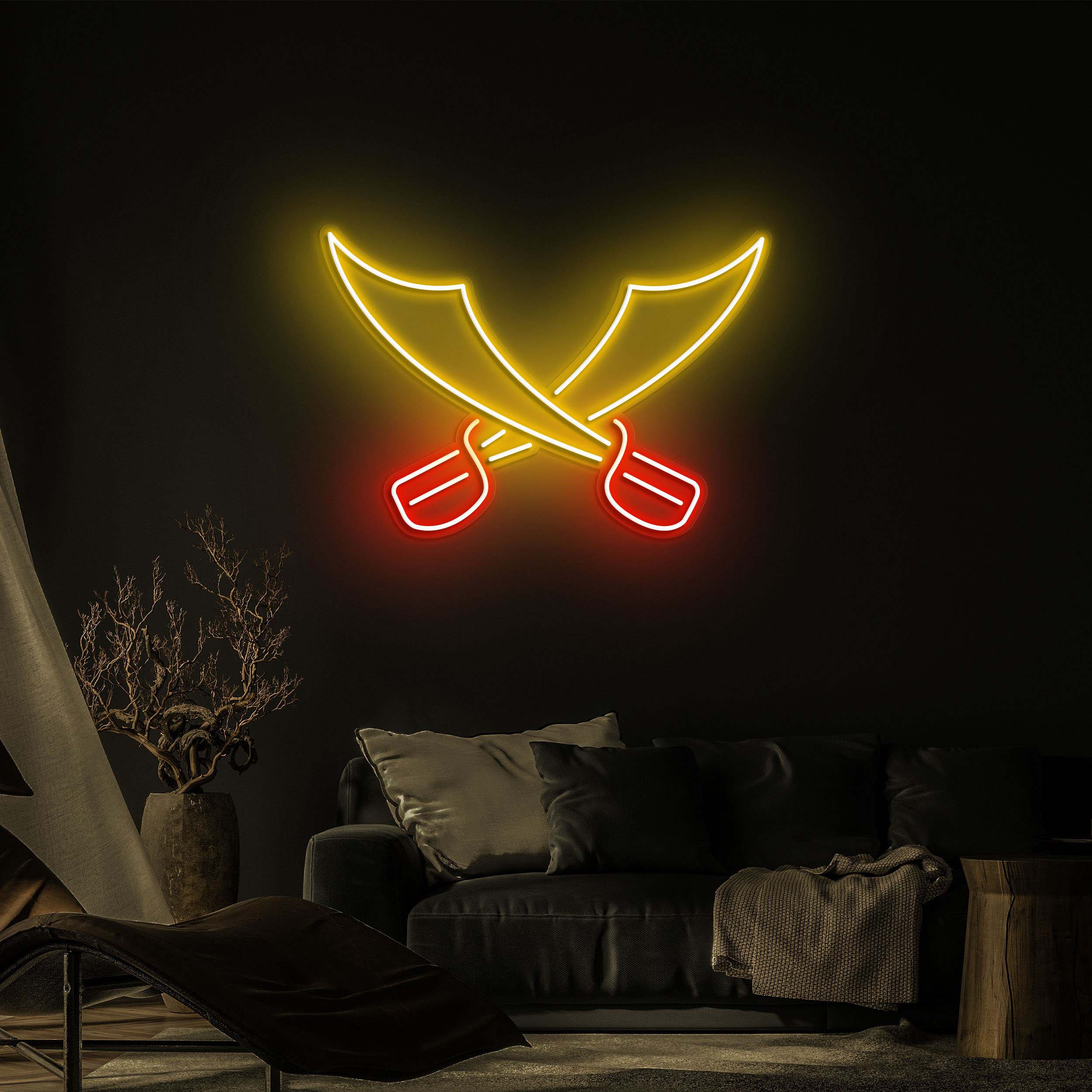 Pirate Swords Neon Sign, Crossed Swords Neon Art, Wall Decor for Pirate Rooms, Bars, and Man Caves, Pirate Swords Decor and Gift for Pirates