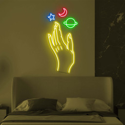 Galaxy Hand Neon Light, Galaxy Moon and Stars Hand Neon Sign, Kids Room Decor, Led Wall Decor for Bedroom, Cafe, or Studio, Neon Art Sign