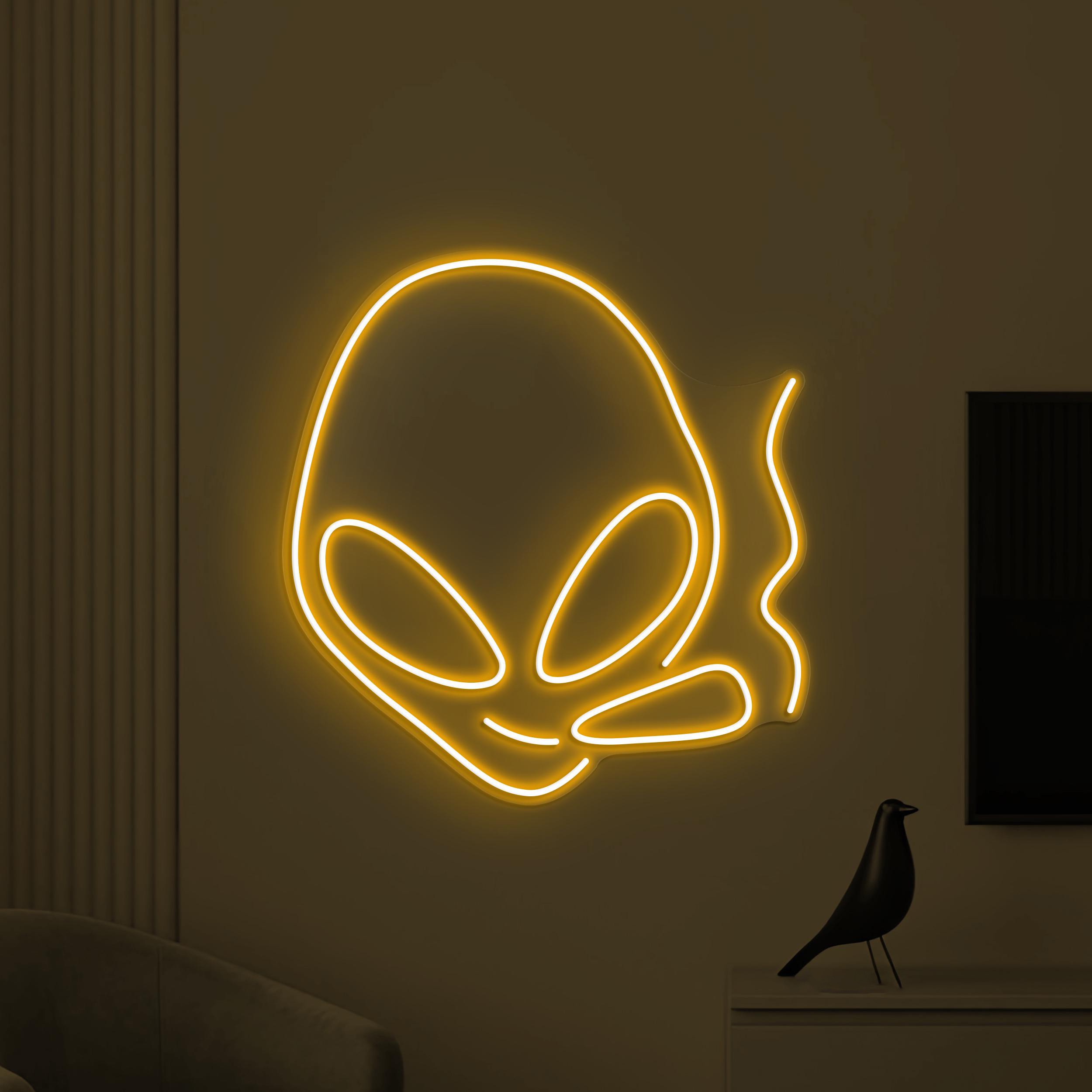 Smoking Alien Neon Sign, Smoking Alien LED Light, Alien Head Wall Decor, Alien with Cigarette Wall Art, Game Room Neon Light, Kids Room Art