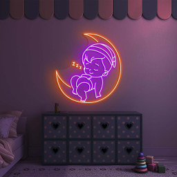 Baby on Moon Neon Sign, Baby on Moon LED Light, Baby Sleeping Wall Decor, Custom Neon Sign, Cute Baby Wall Art, Nursery and Room Wall Décor