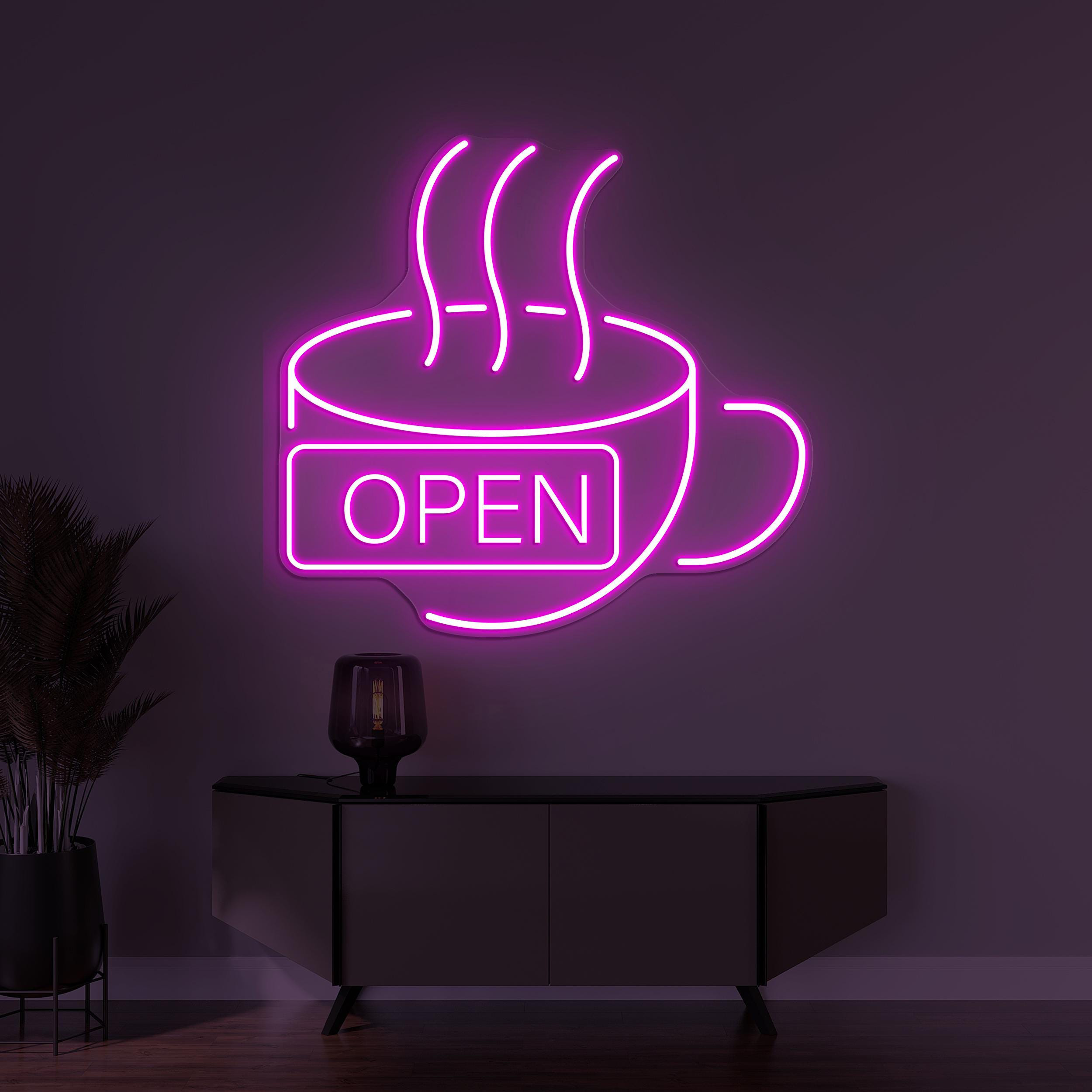Coffee Neon Sign, Open Coffee LED Light, Flaming Coffee Wall Decor, Open Logo Neon Art, Coffee Shop Wall Decor, Cafe Bar Sign, Coffee Lover