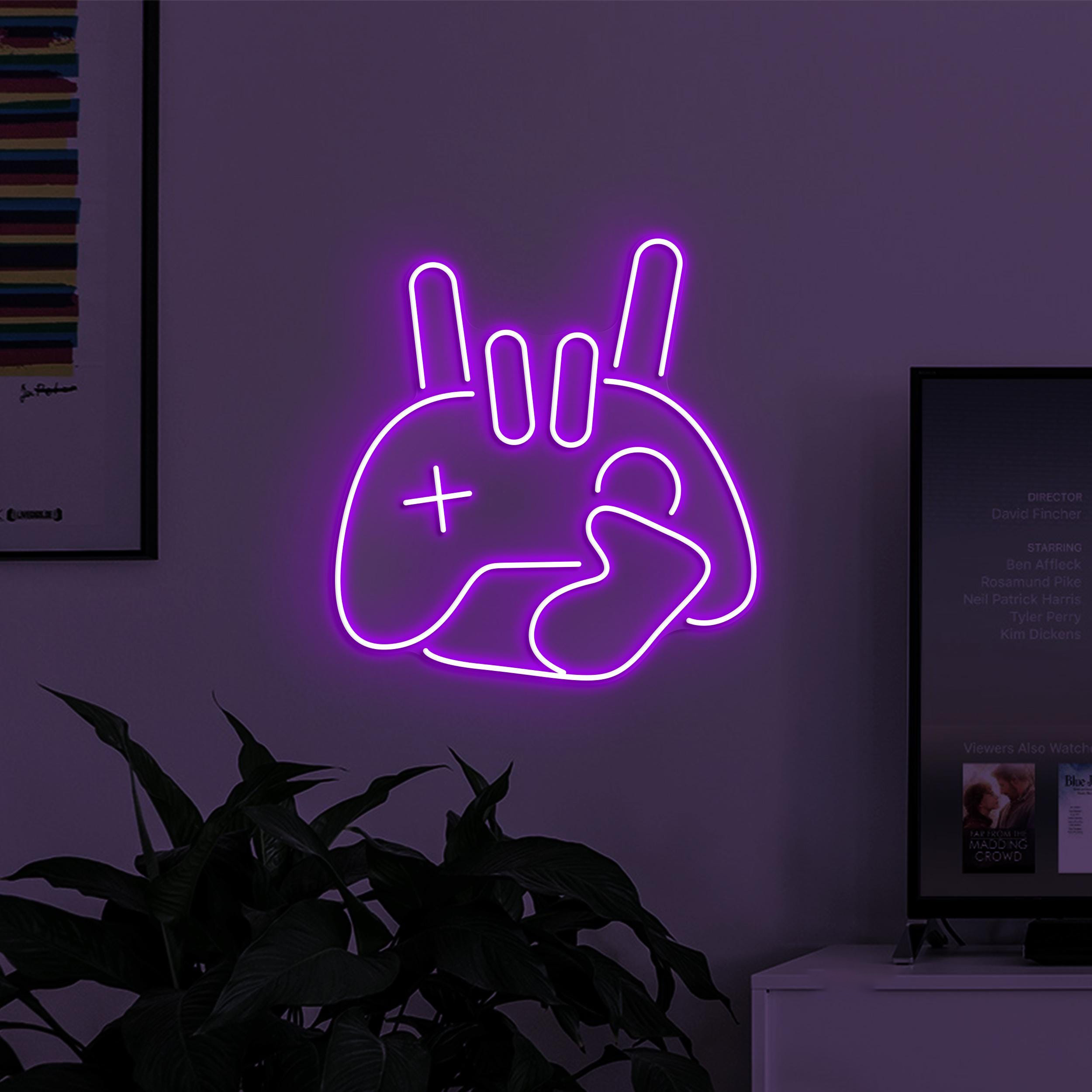 Game Rock Neon Sign, Game Rock LED Light, Game Rock Hand Wall Decor, Game Controller Neon Art, Kids Room Wall Art, Game Room Neon Light