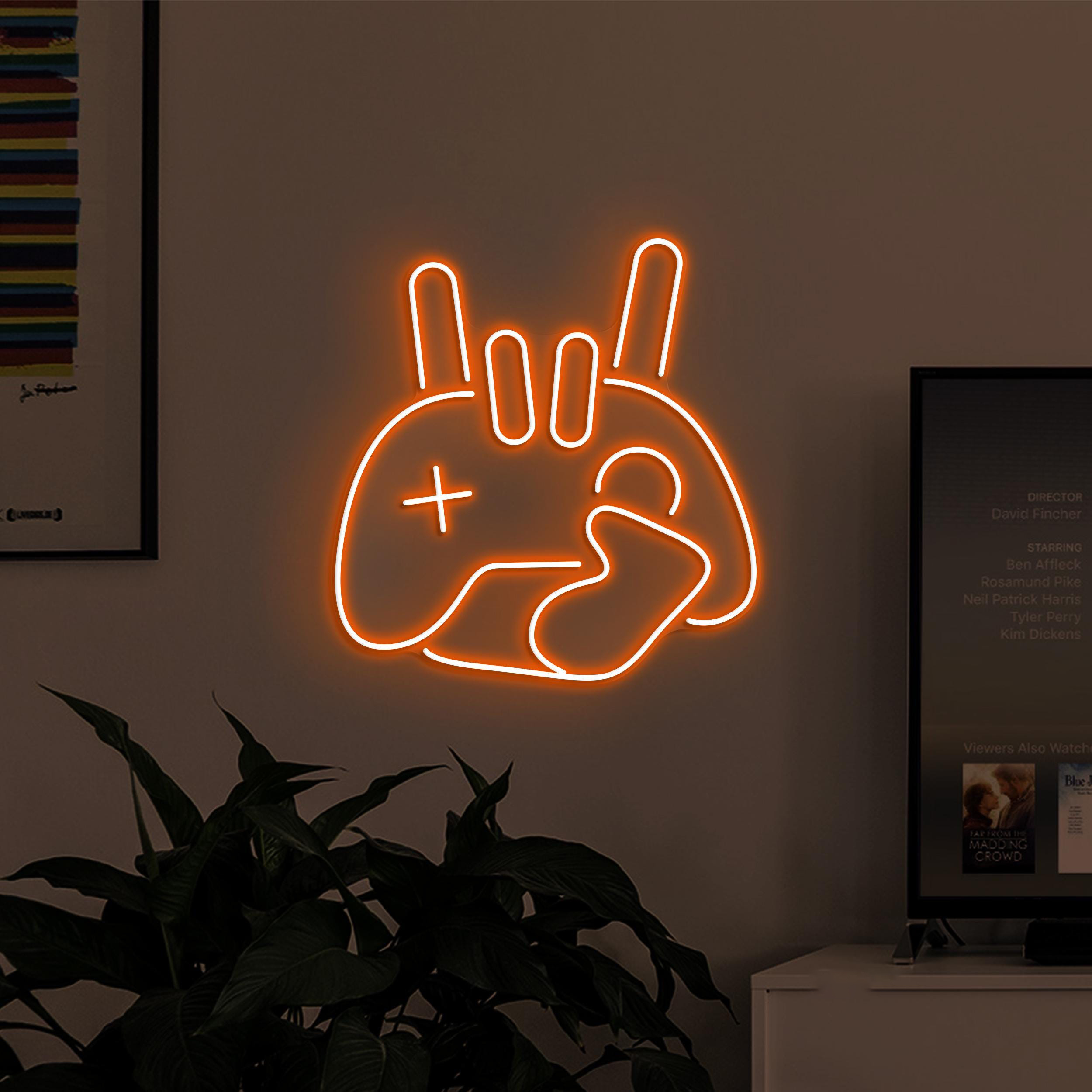 Game Rock Neon Sign, Game Rock LED Light, Game Rock Hand Wall Decor, Game Controller Neon Art, Kids Room Wall Art, Game Room Neon Light