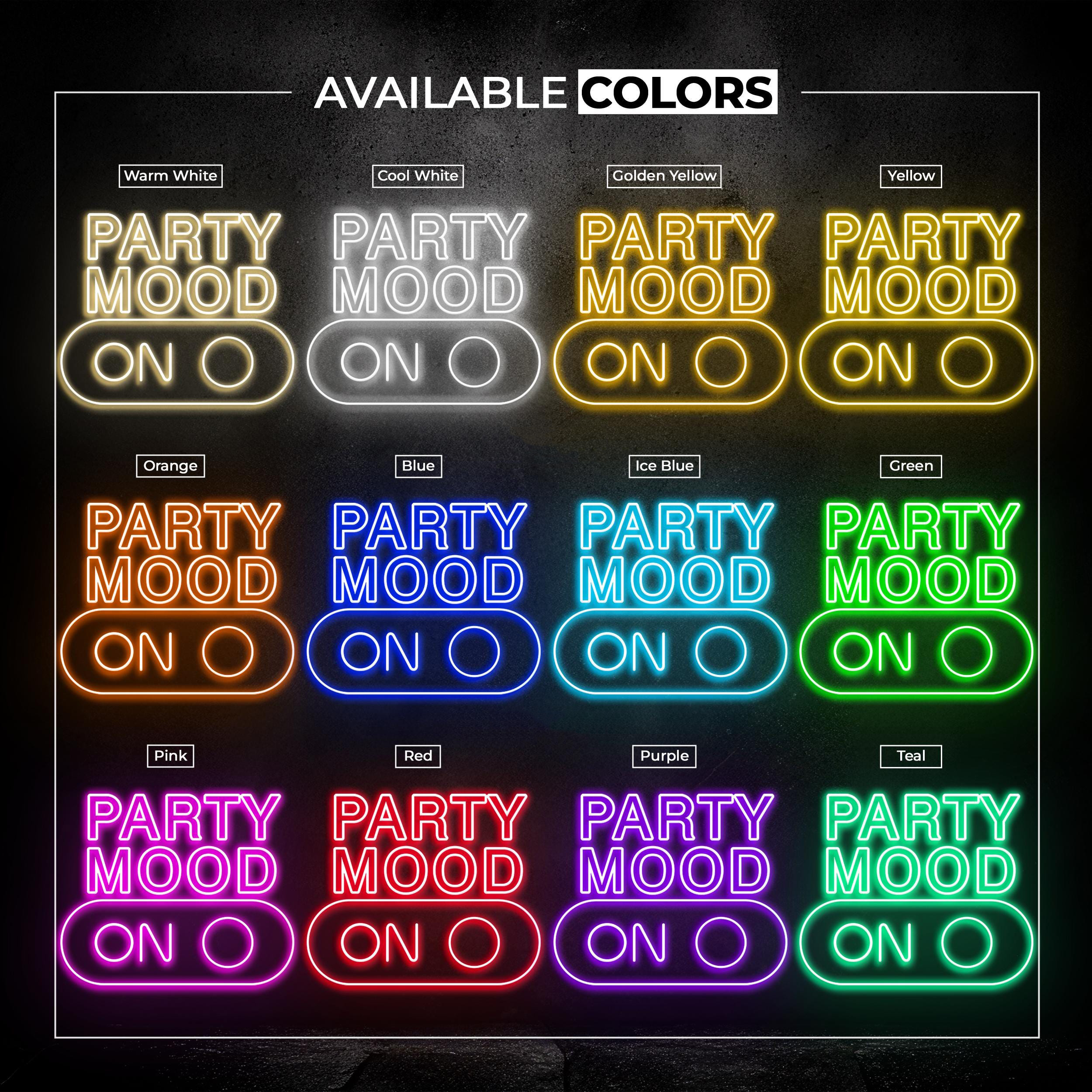 Party Mood On Neon Signs, Party Mood On LED Light, Party Wall Art, Birthday Party Wall Decor, Neon Sign for, Engagement, & Wedding Parties