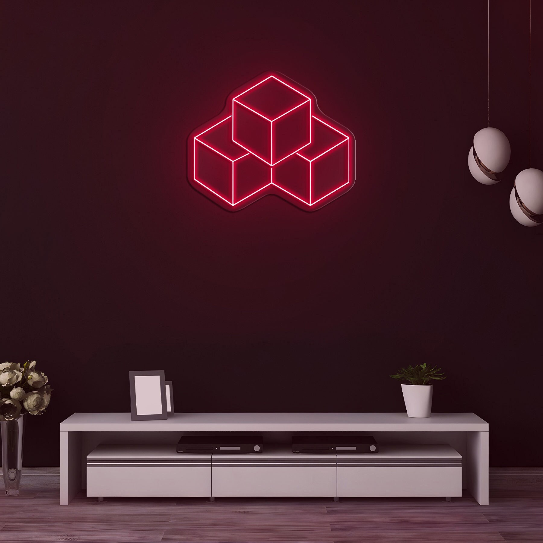 3D Cubes Neon Sign, Geometric Wall Decor, LED Cube Light, Cubes Neon Art, Gift Idea, Home Decor for Living Room, Bedroom, or Office,Neon Art
