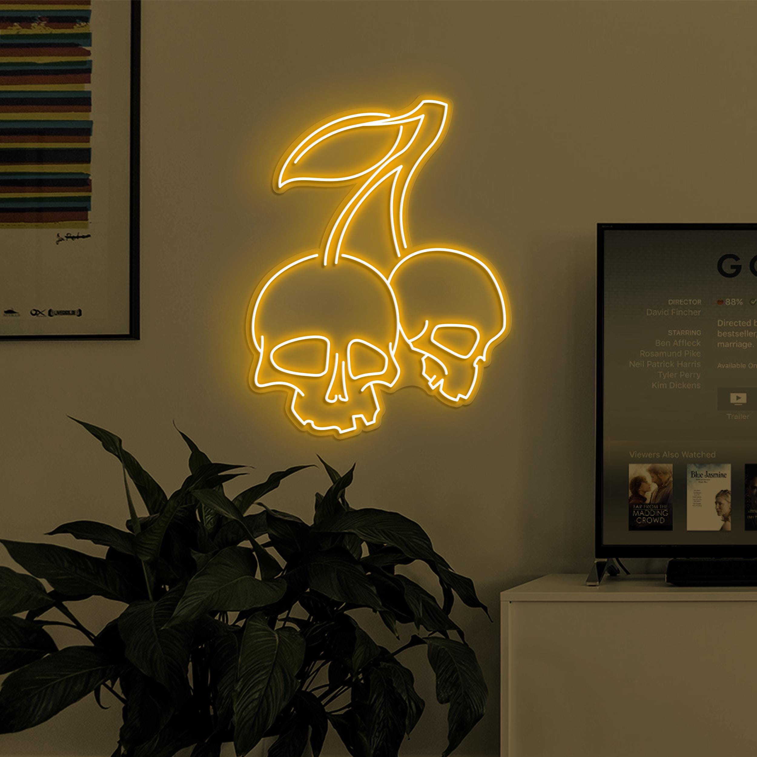 Skull Cherry Neon Sign, Skull Cherry LED Light, Cherry Wall Decor, Skeleton Head Neon Art, Party Sign, Horror House Decor, Fruit Shop decor