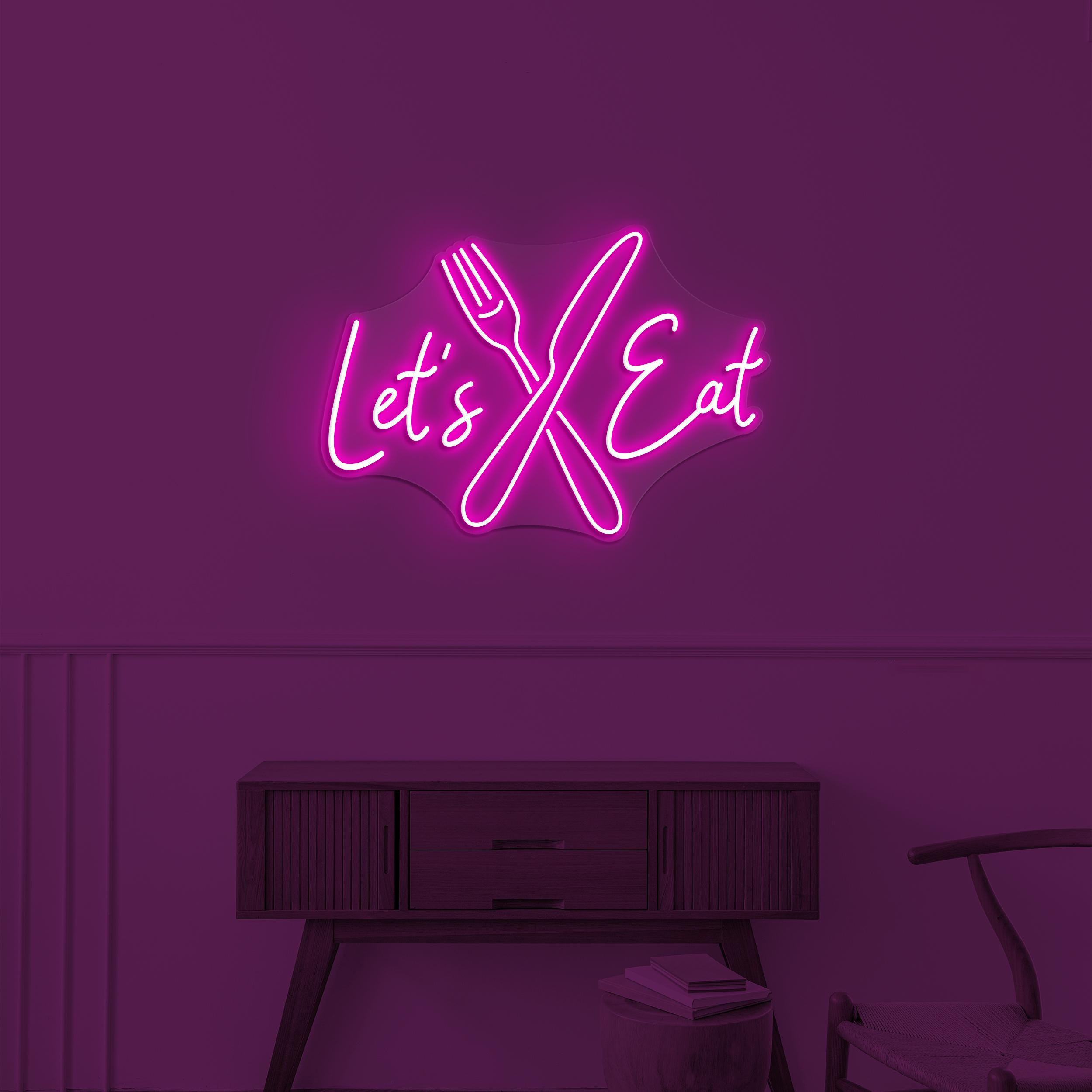 Let's Eat Neon Sign, Let's Eat LED Light, Dinning Room Decor, Knife & Fork Sign, Restaurant Wall Art, Kitchen Wall Neon Art, Cafe Neon Art