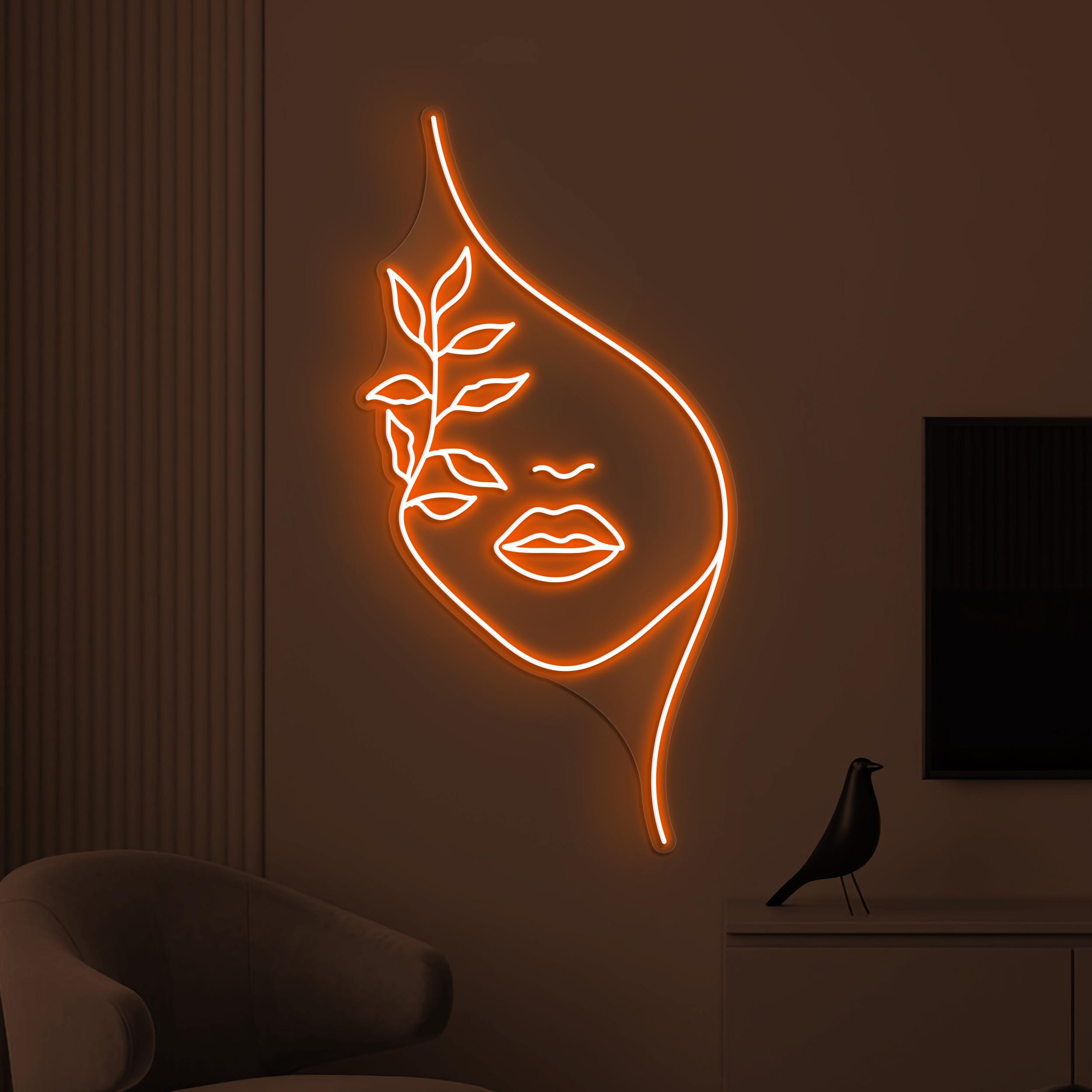 Woman with Leaves Neon Sign, Woman with Leaves LED Sign, Floral Face Wall Decor, Nature's Beauty Wall Art, Home Wall Decor, Girl Room Decor