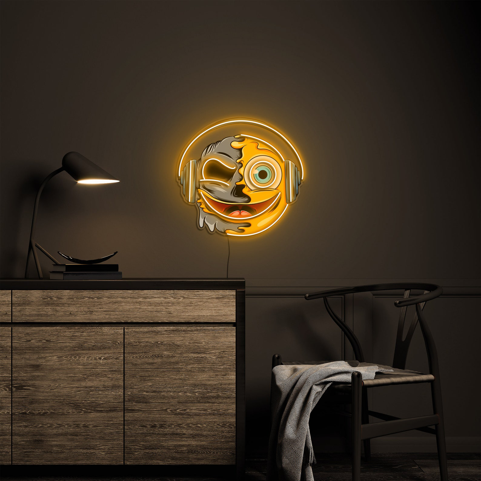 Emoji Neon Sign, Smiley Face Emoji Headphones Neon Sign, Led Neon Pop Art Sign, Emoji Sign,Game Room decor, Wall decor, Smily Neon Sign,Gift