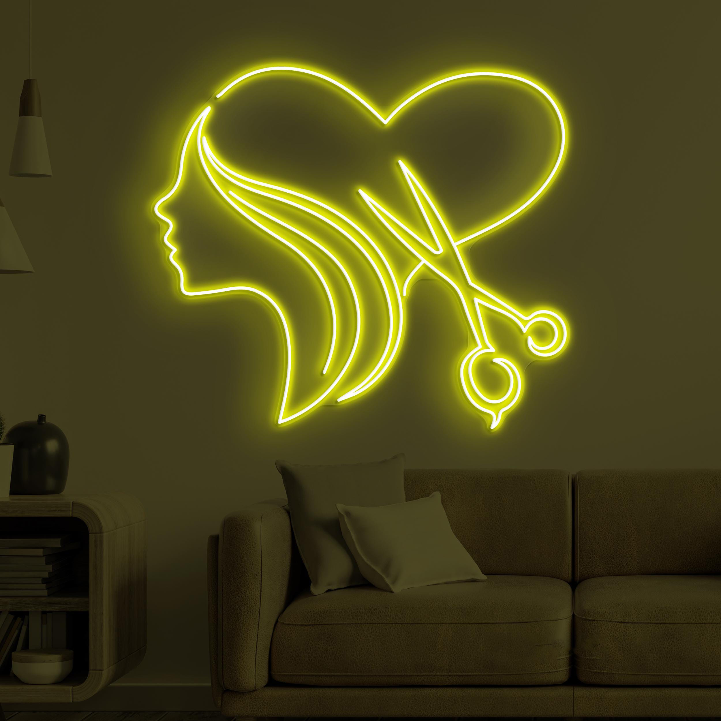 Heart Hair Neon Sign, Heart Haircut LED Light, Woman With Heart Wall Decor, Woman Heart Wall Art, Barber Shop Neon Light, Love Salon Art