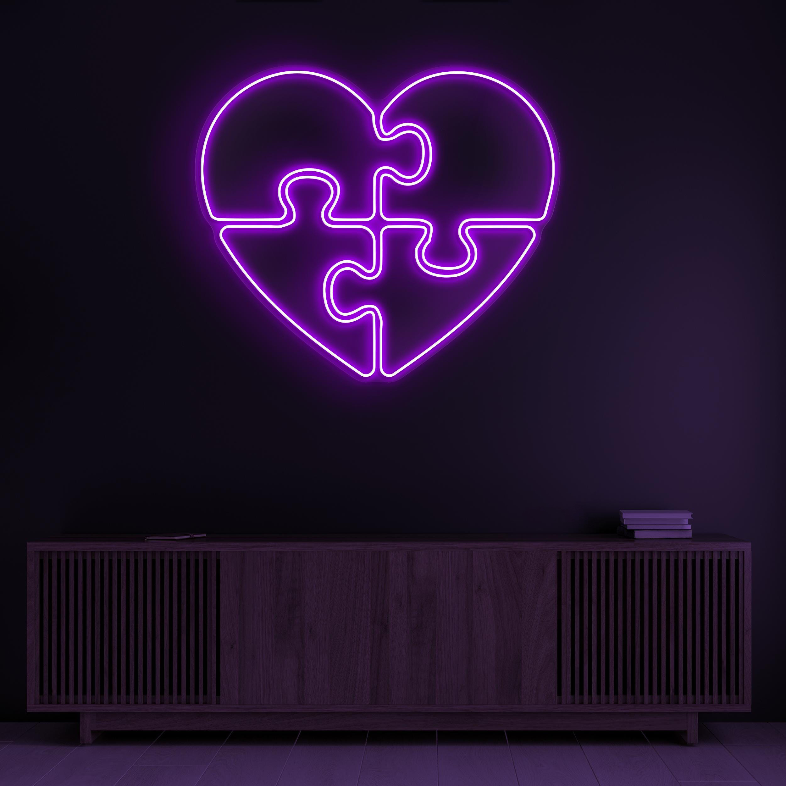 Puzzle Heart Neon Sign, Puzzle Heart LED Light, Heart Wall Decor, Game Room Wall Art, Matching Hearts LED Sign, Love Puzzle Neon Decor