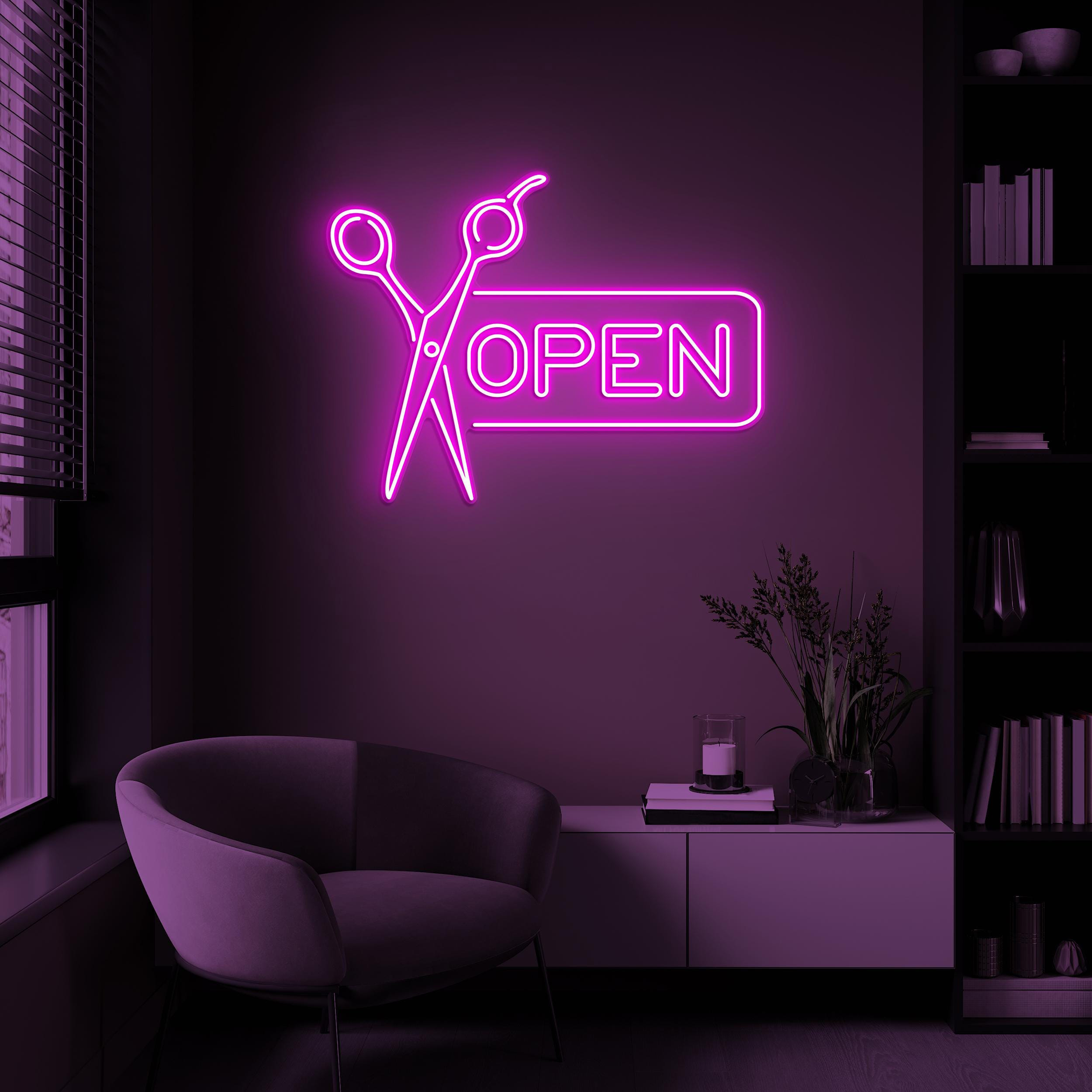 Open Neon Sign, Open Scissors LED Light, Scissors LED Sign, Neon Art, Hair Salon Open Wall Art, Barber Shop Decor, Beauty Salon Door Sign