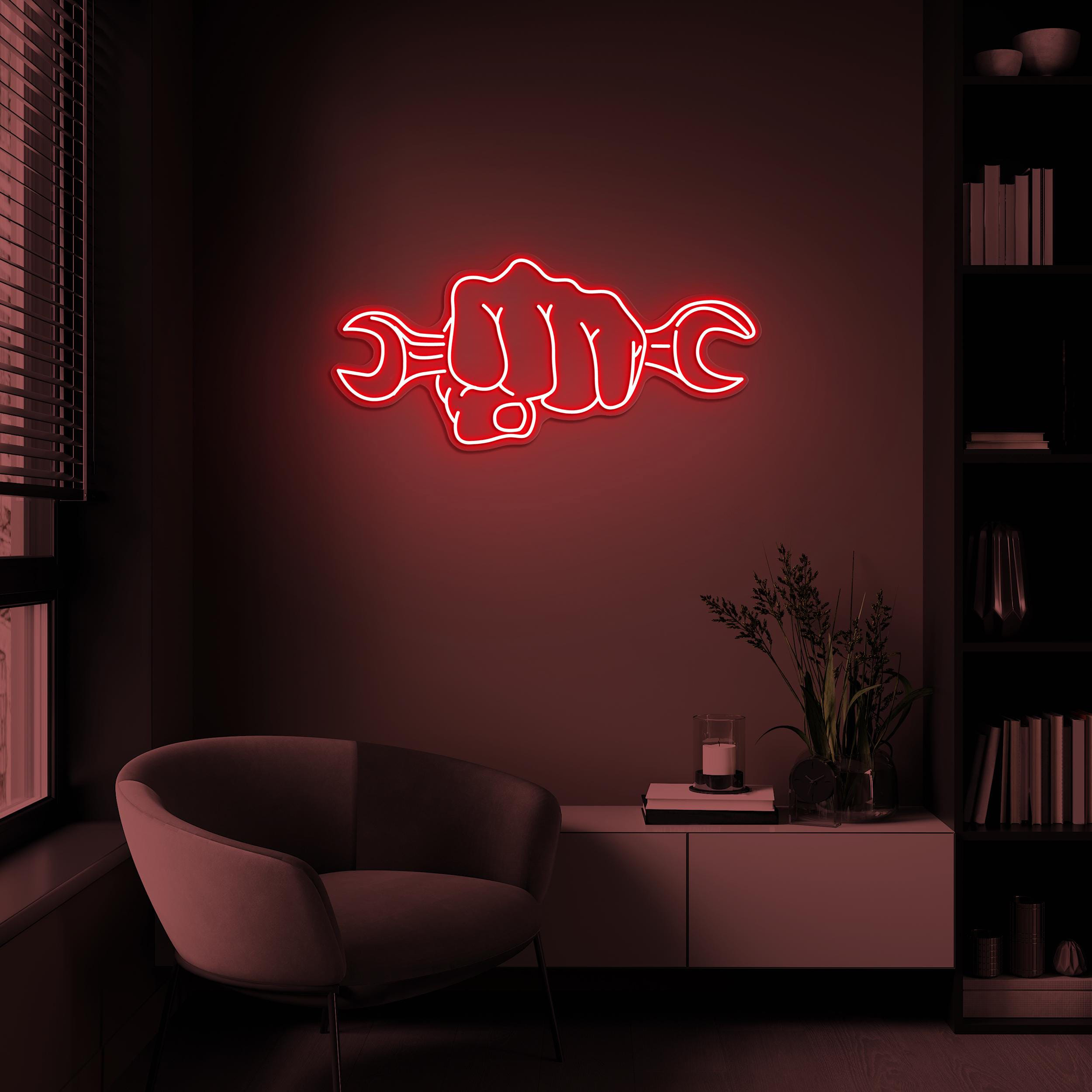 Fist Holding Wrench Neon Sign, Fist Holding Wrench LED Light, Wrench in Hand Wall Art, Labor Day Decor, Mechanic Sign, Workshop Wall Art