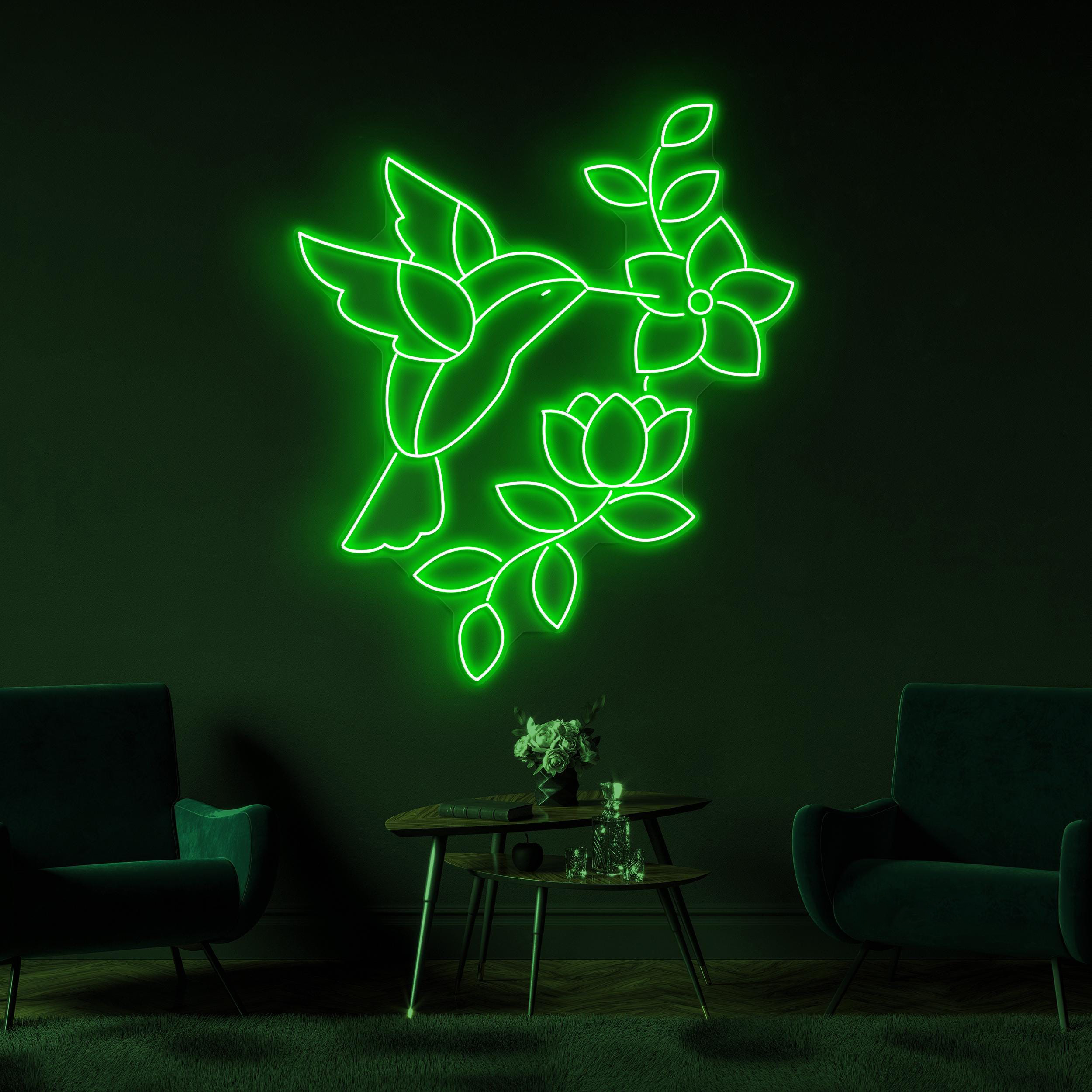 Hummingbird and Flowers Neon Sign, Hummingbird and Flowers LED Light, Flying Bird Neon Art, Garden Wall Decor, Nursery Room Neon Light, Gift