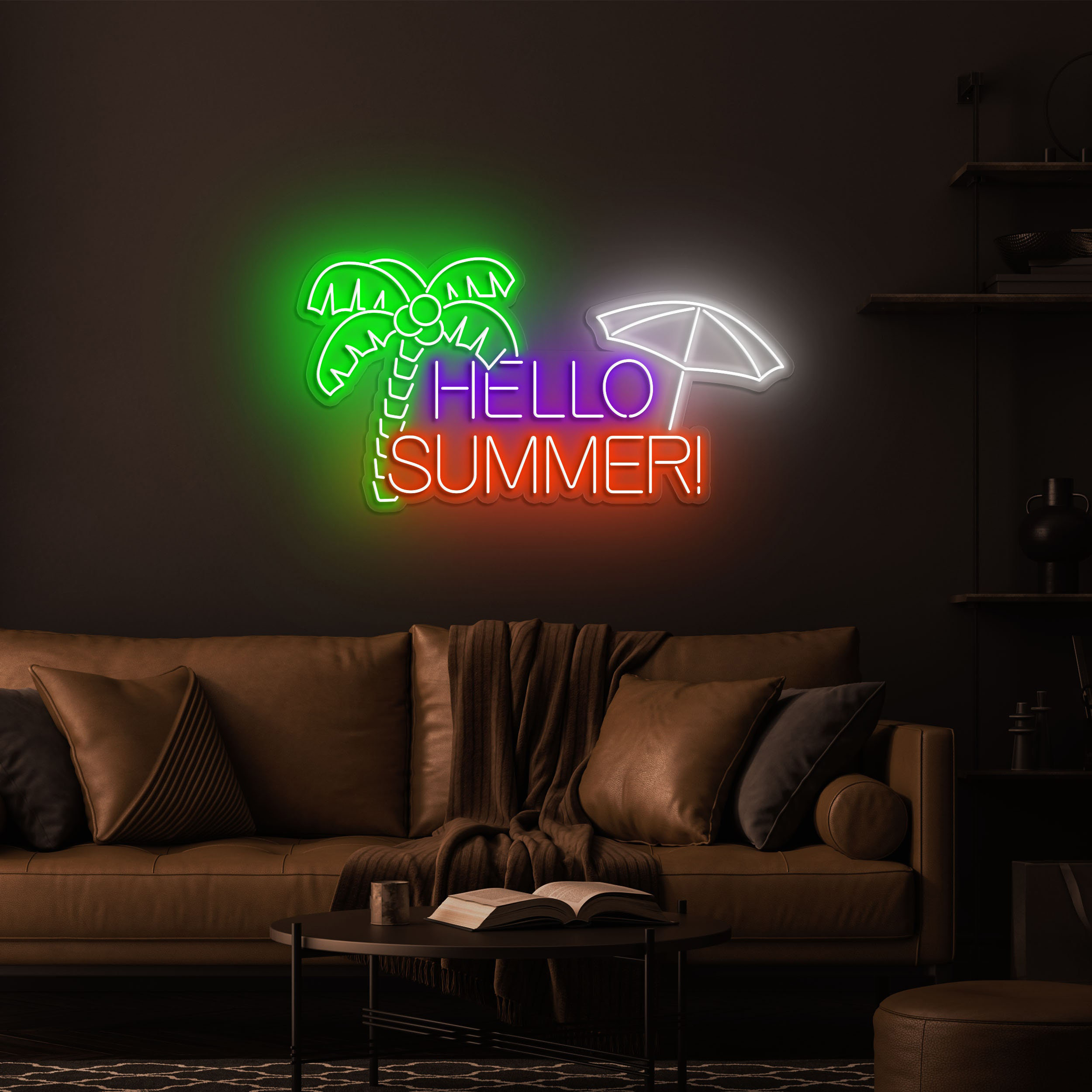 Hello Summer Neon Sign, Beach Decor SIgn, Palm Tree Wall Art Sign, Room and Pool Party Neon Sign for Shop Decor,  Summer Beach Neon Light