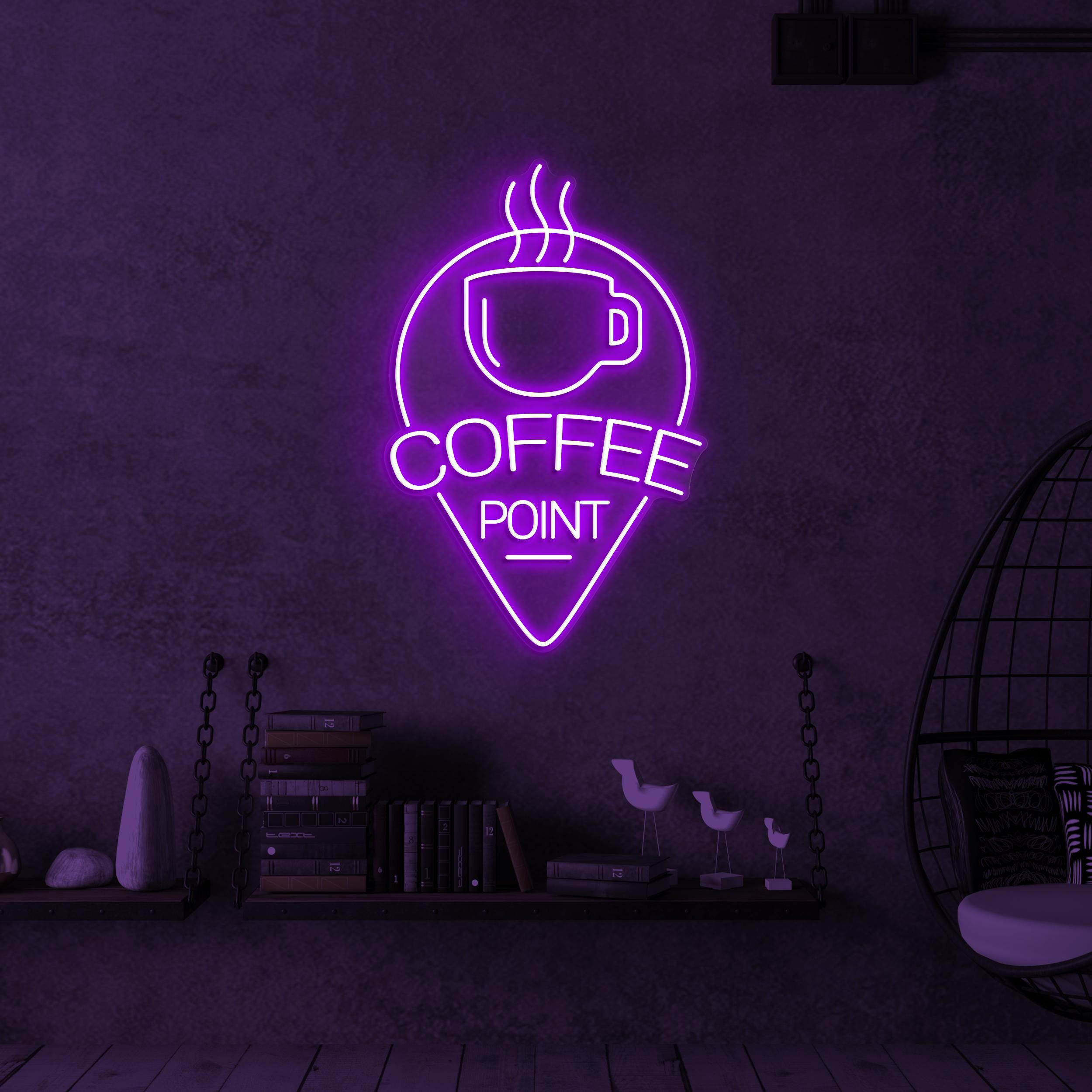 Coffee Point Neon Sign, Coffee Point LED Light, Coffee Cup Wall Decor, Flaming Coffee Cup Neon Sign, Coffee Logo Neon Art, Coffee Shop Decor