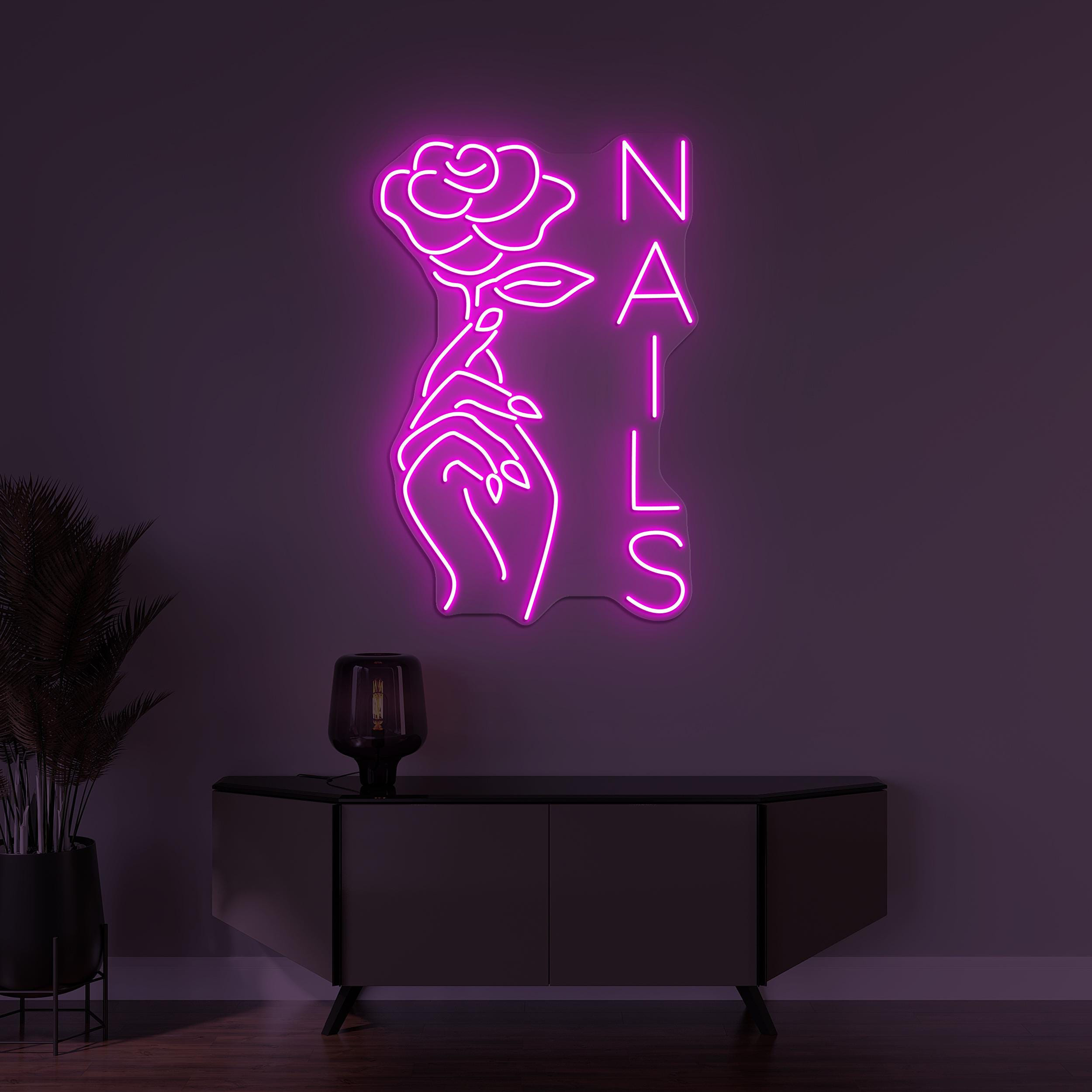 Nails Neon Sign, Nails LED Light, Hand Hold Rose Wall Decor, Custom Neon Sign, Nails Logo Neon Art, Beauty Saloon Wall Art, Manicure Sign