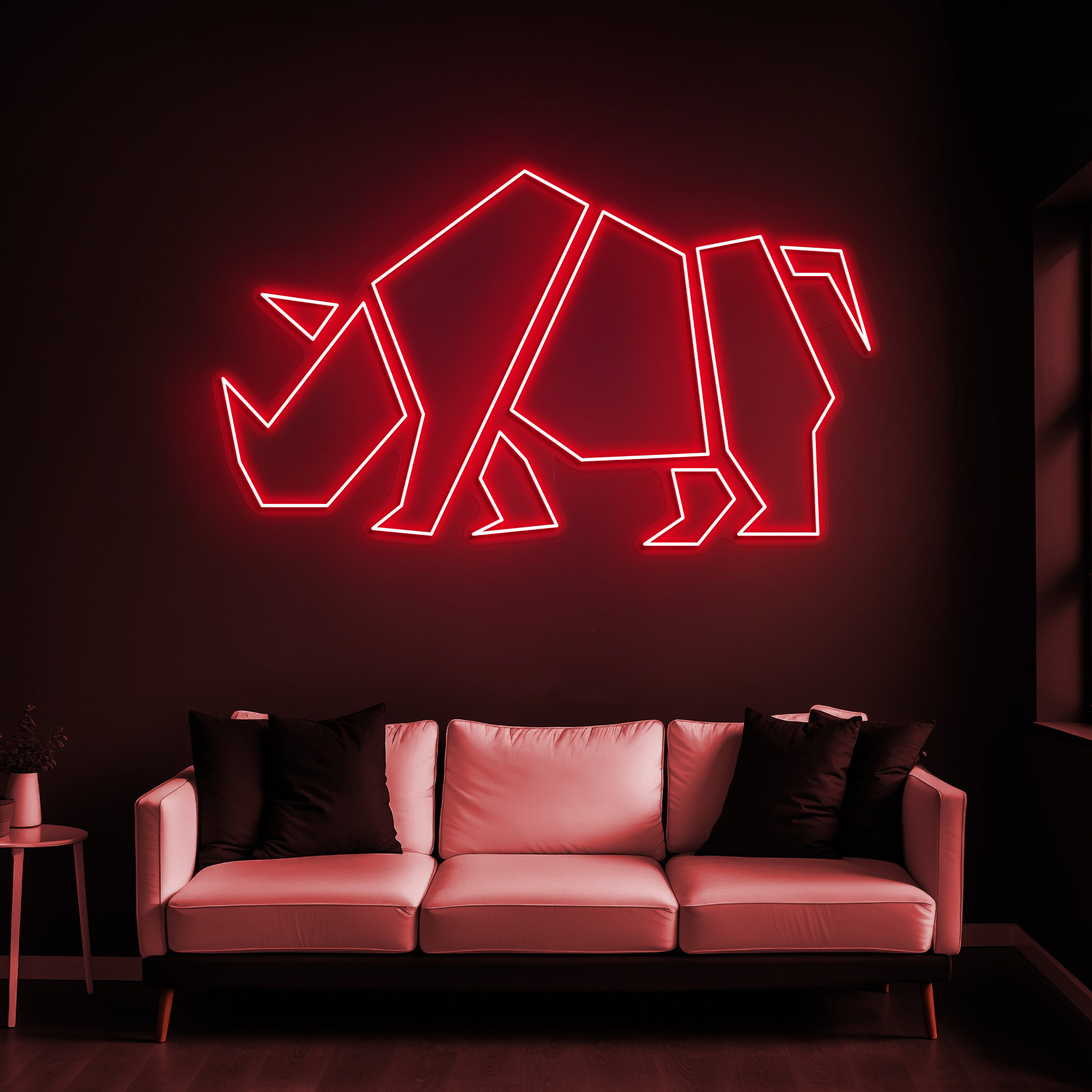 Rhino LED Neon Sign, Geometric Rhino Wall Decor, Custom Party Room Decoration, Neon Bedroom Rhinoceros Sign, Animal Head LED Neon Art, Sign
