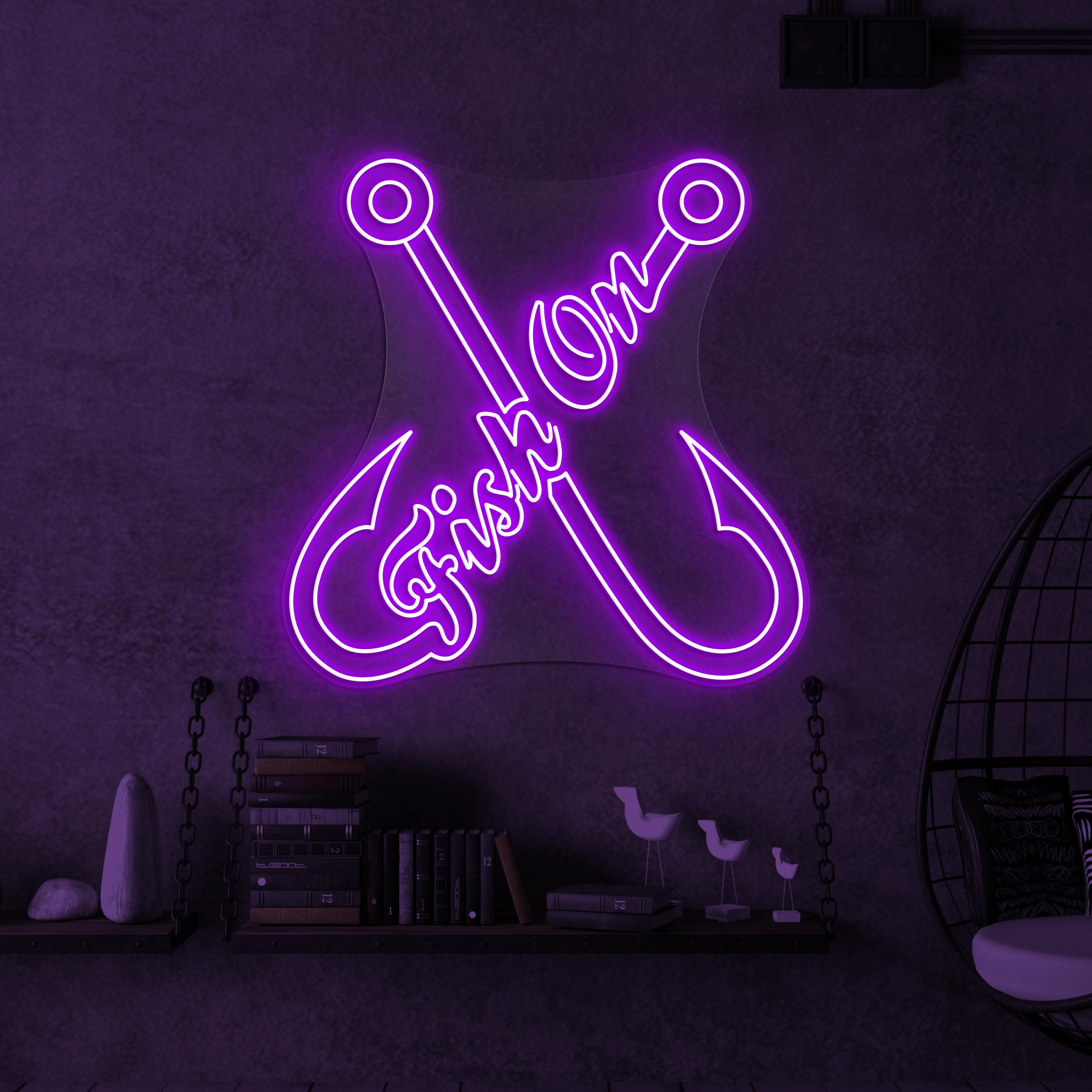 Fish on Neon Sign, Fish on Led Light, Fishing Hook Wall Decor, Fishing Club Wall Art, Fish Shop Neon Light, Gift for Fisherman, Fish Lover