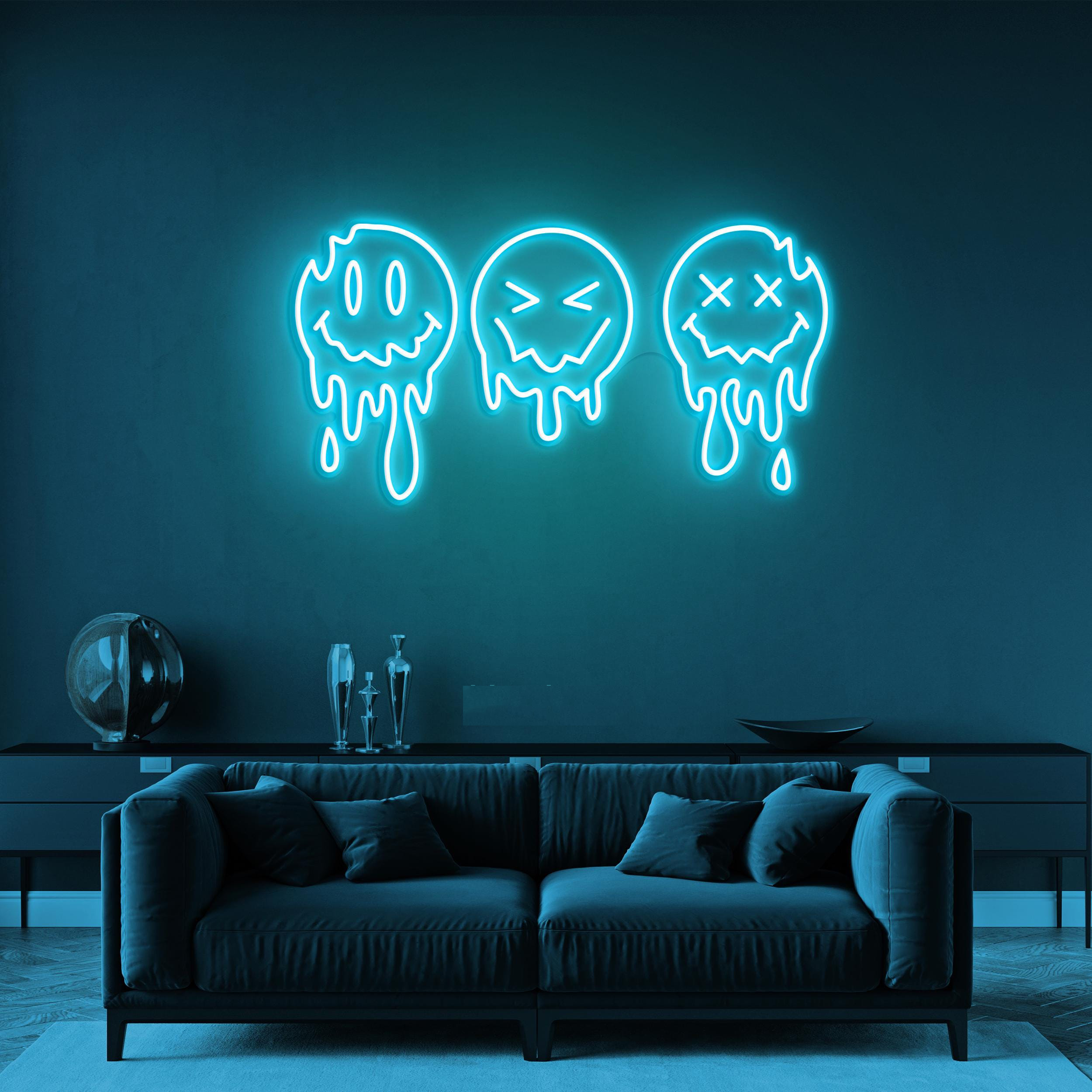 Dripping Smiley Faces Neon Sign, Smiley Faces LED Light, Dripping Smiley Faces Neon Art, Home Wall Decor, Halloween Wall Art, Kids Room Art