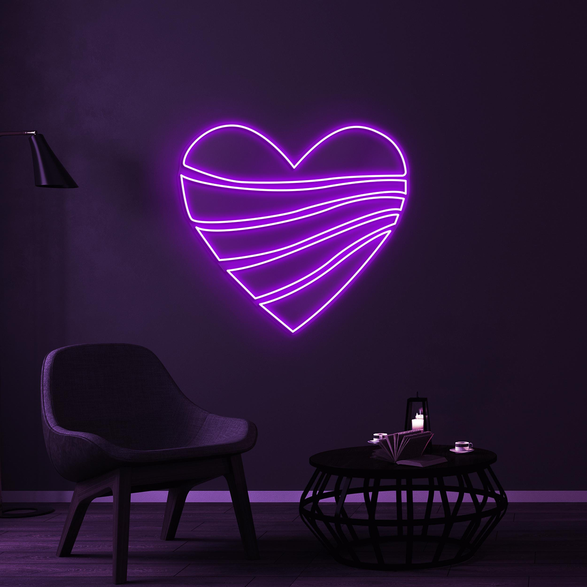 Heart Neon Sign, Heart LED Light, Love Waves Wall Decor, Couple Room Wall Art, Romantic Couple Gift, Heart Pieces Neon Light, Wedding Decor