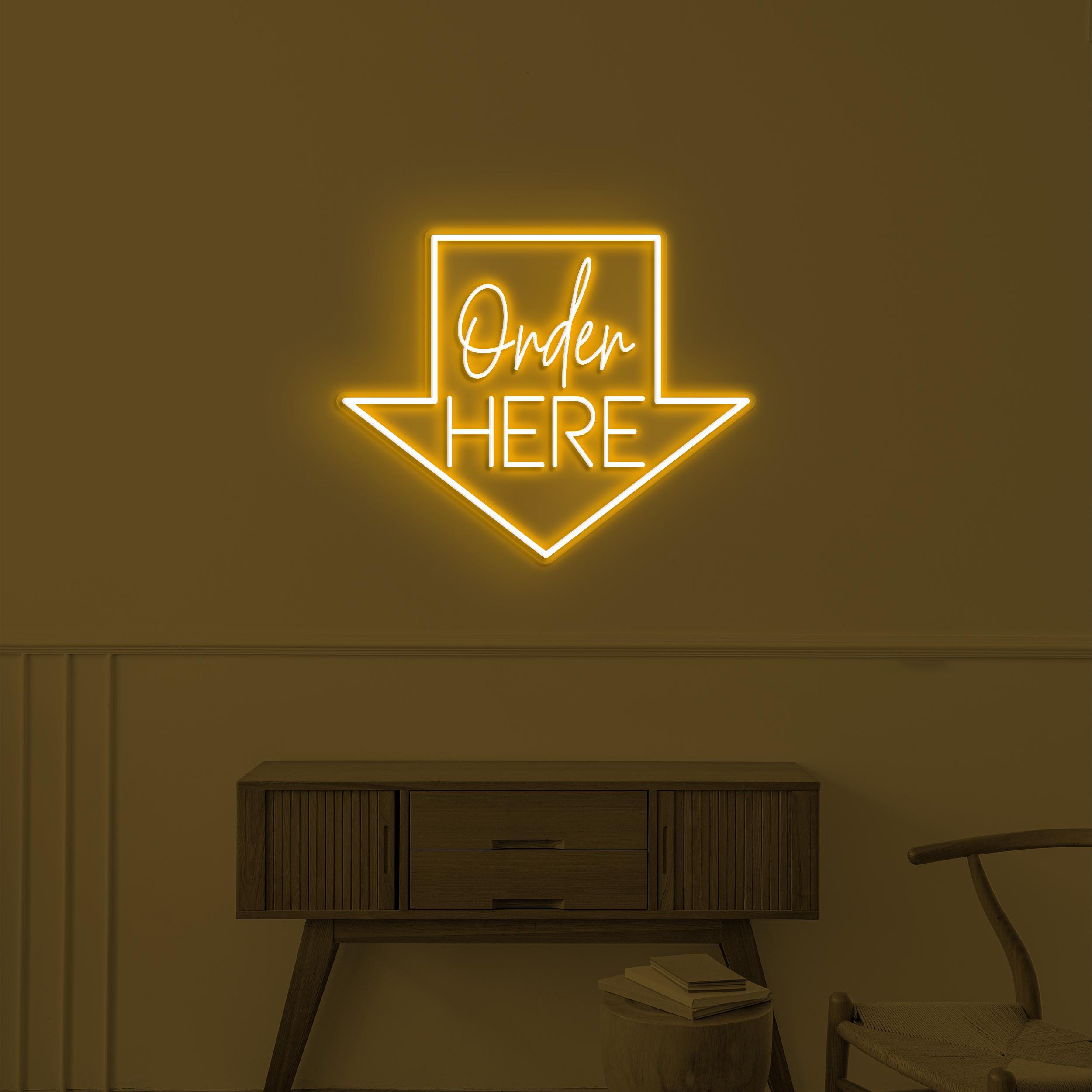 Order Here Neon Sign, Order Here LED Light, Arrow LED Sign, Restaurant Sign, Cafe, Food Shop, Store Decor, Business Art, Order Here Wall Art