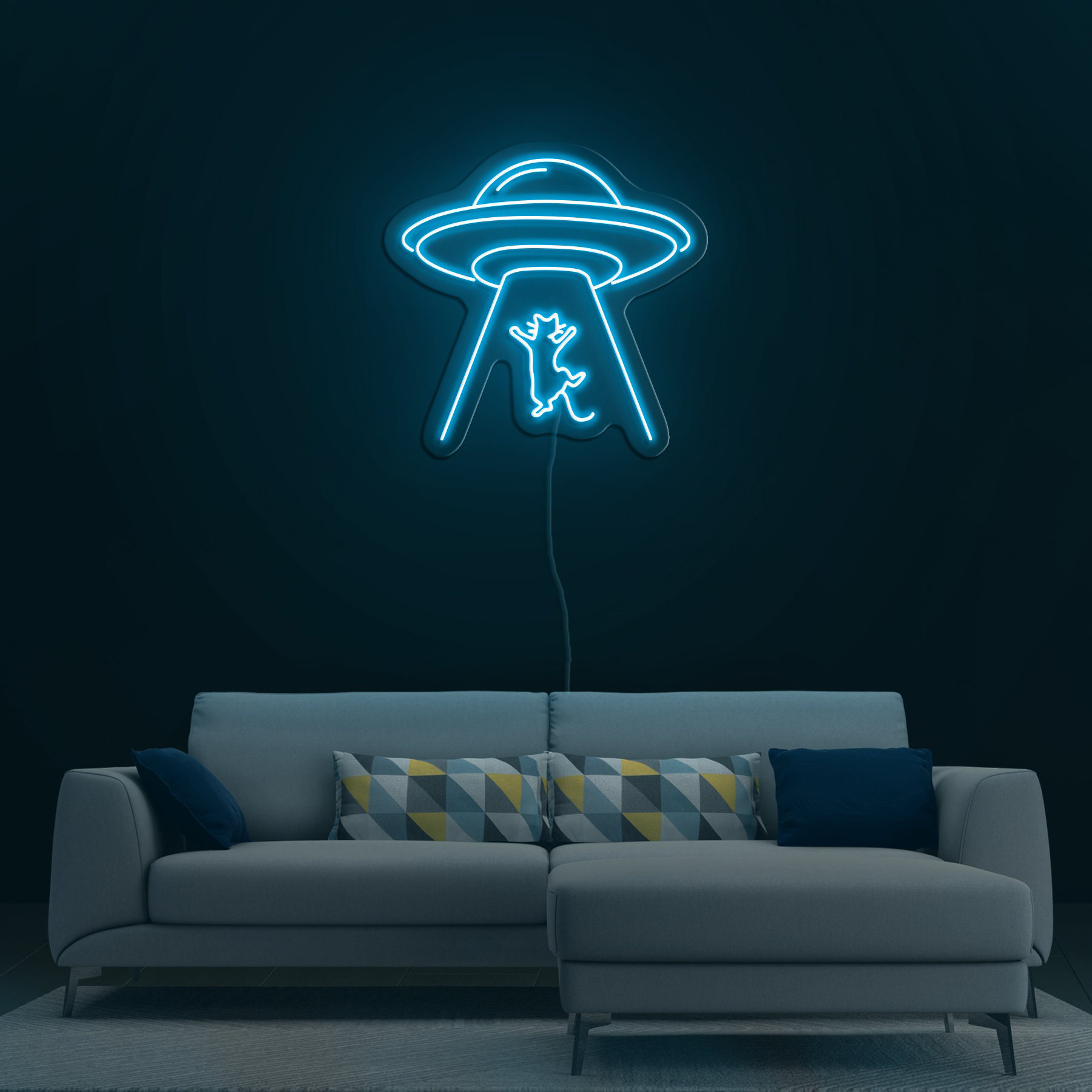 UFO Neon Sign, Alien Cat LED Neon Light for Home Bedroom, Living Room, Man Cave, Office, Wall Decor and Birthday Gift, UFO Party Decoration