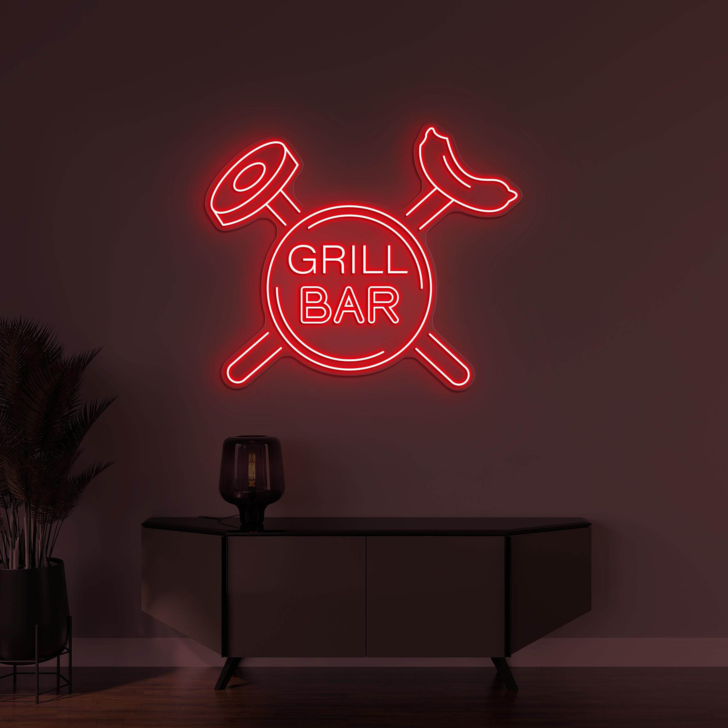 Grill Bar Neon Sign, Grill Bar LED Light, BBQ Wall Decor, Custom Neon Sign, BBQ Party Wall Art, Kitchen Wall Sign, Personalized Grill Bar