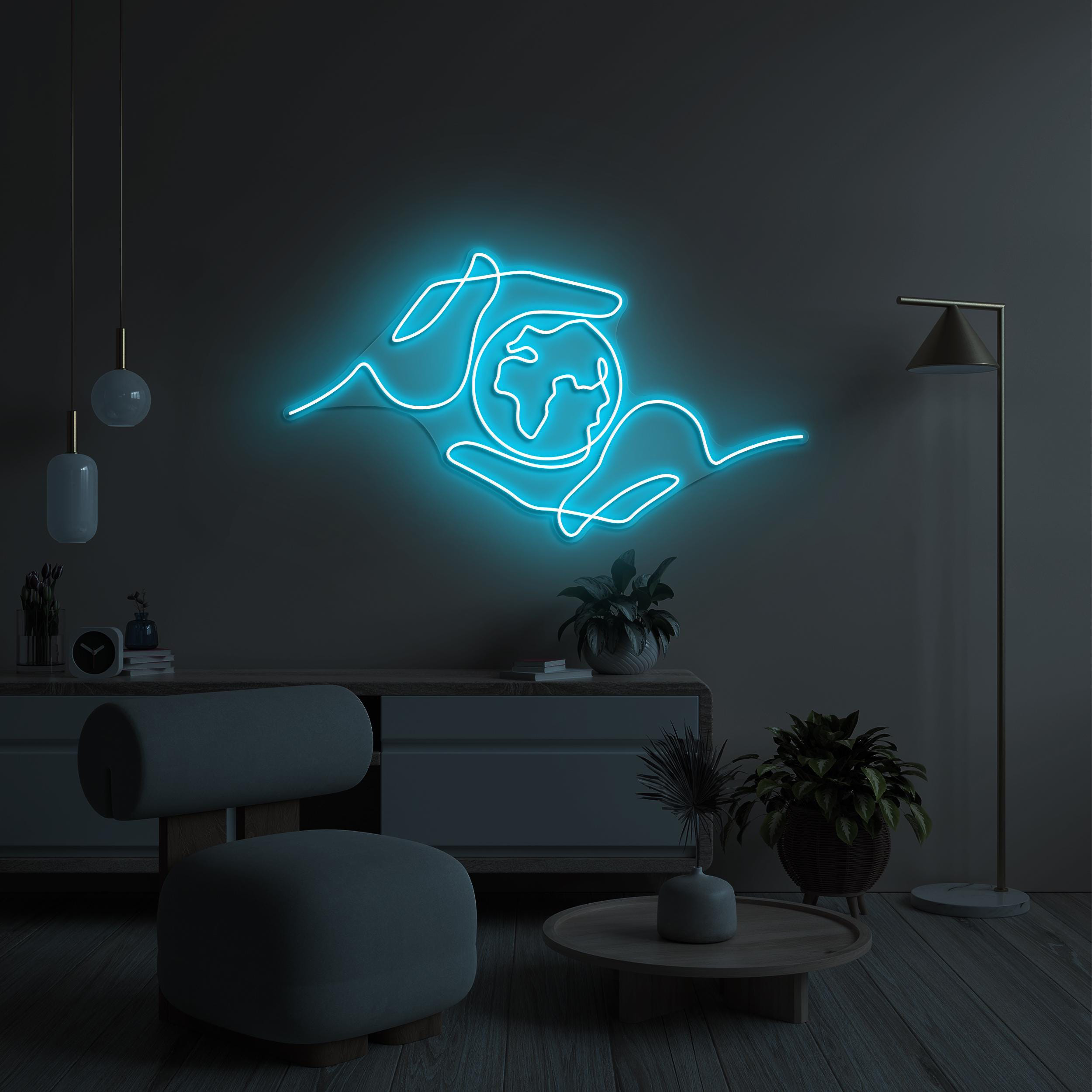 Hands Holding Earth Neon Sign, Hands Holding Earth LED Light, Holding Earth Wall Art, Home Wall Decor, Travel Agency Wall Art, Global Sign