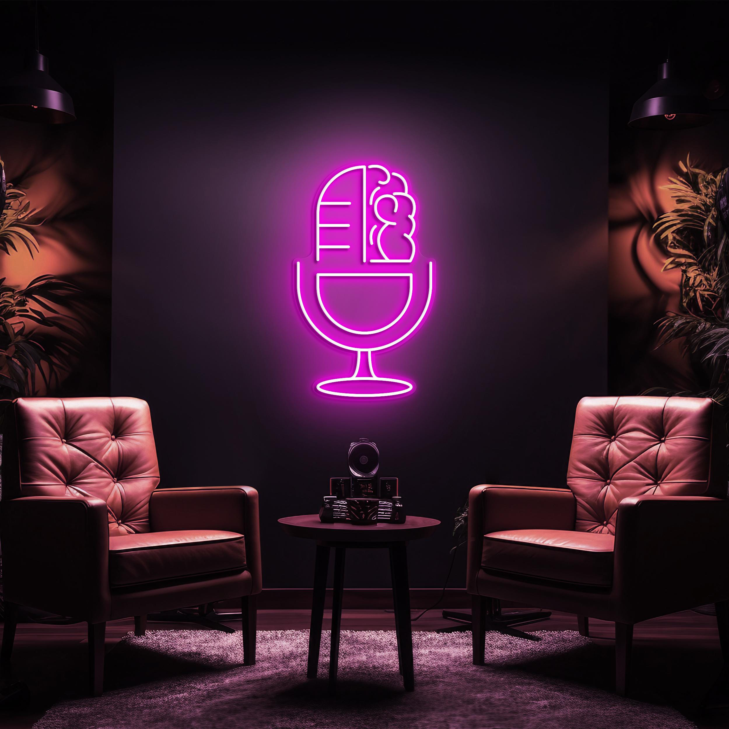 Brain and Mic Neon Sign, Podcast Microphone LED Light, Wall Art for Recording Studio, Home Decor, Podcast Radio Music Club, Personalized Art