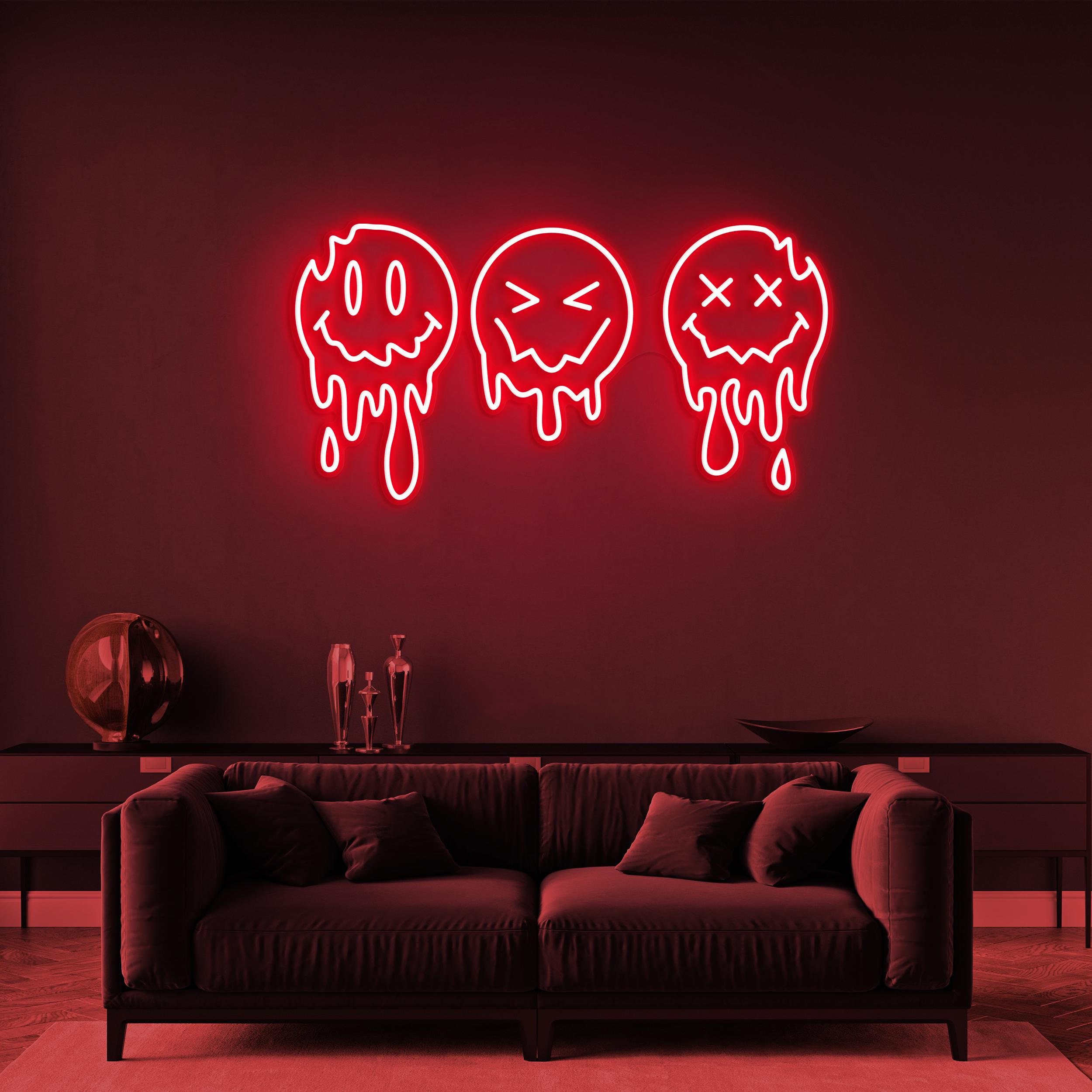 Dripping Smiley Faces Neon Sign, Smiley Faces LED Light, Dripping Smiley Faces Neon Art, Home Wall Decor, Halloween Wall Art, Kids Room Art