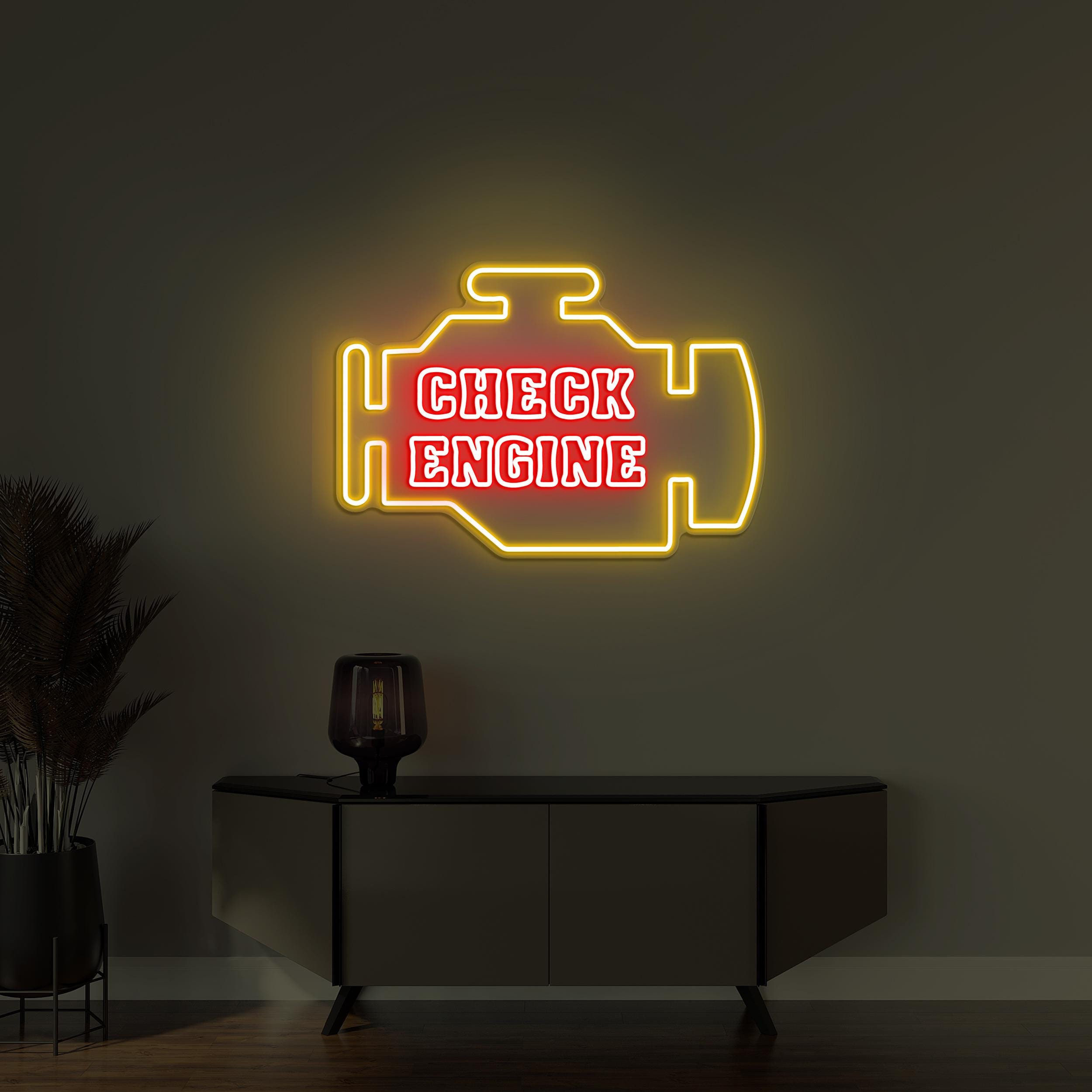 Check Engine Neon Sign, Check Engine Light Sign, Engine Neon Wall Decor, Car Engine Light Sign, Birthday Gift For Dad, Garage Wall Decor