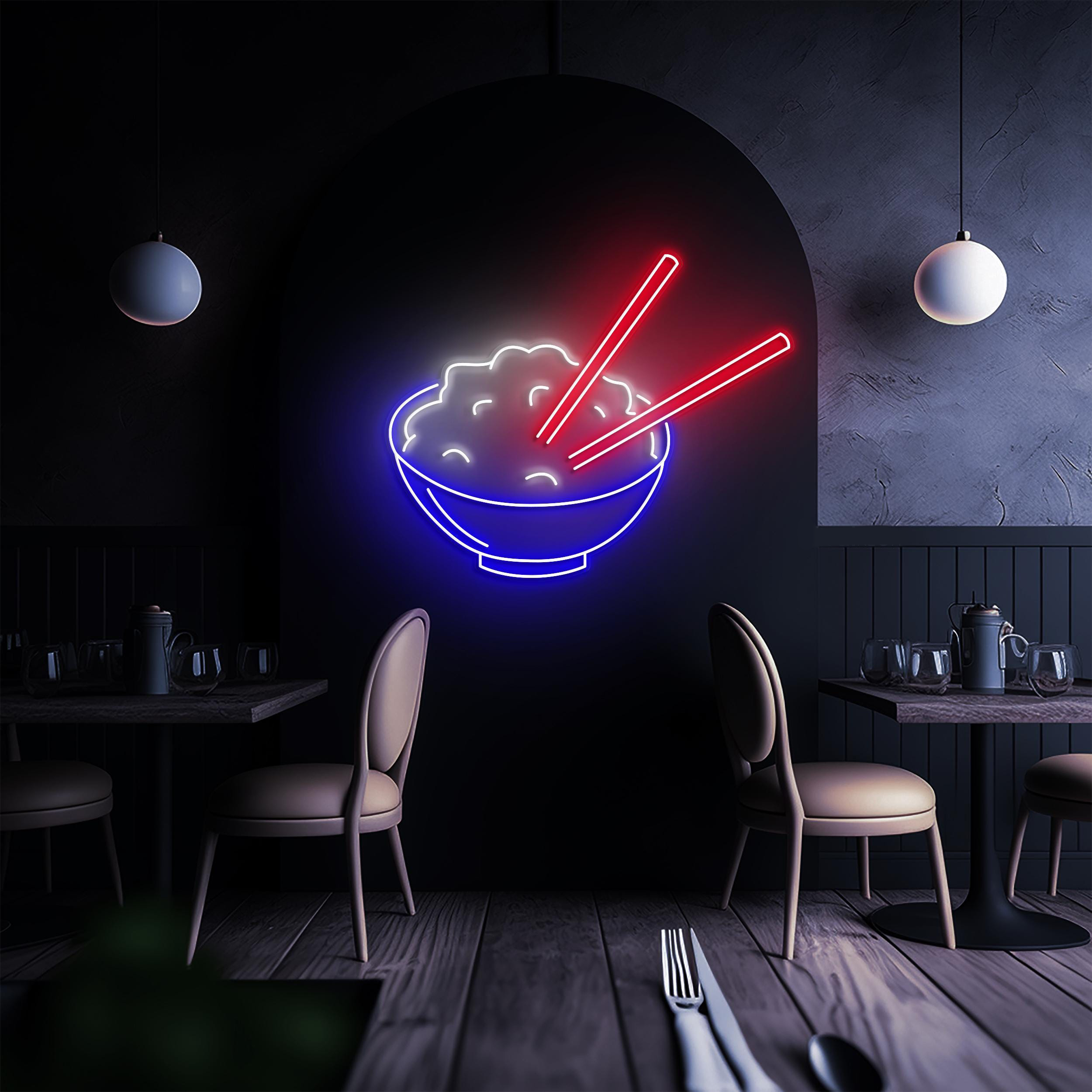 Rice Bowl Neon Sign, Rice Bowl LED Light, Asian Food LED Neon Art, Home Wall Decor, Kitchen Wall decor, Restaurant Wall Decor, Food Lover