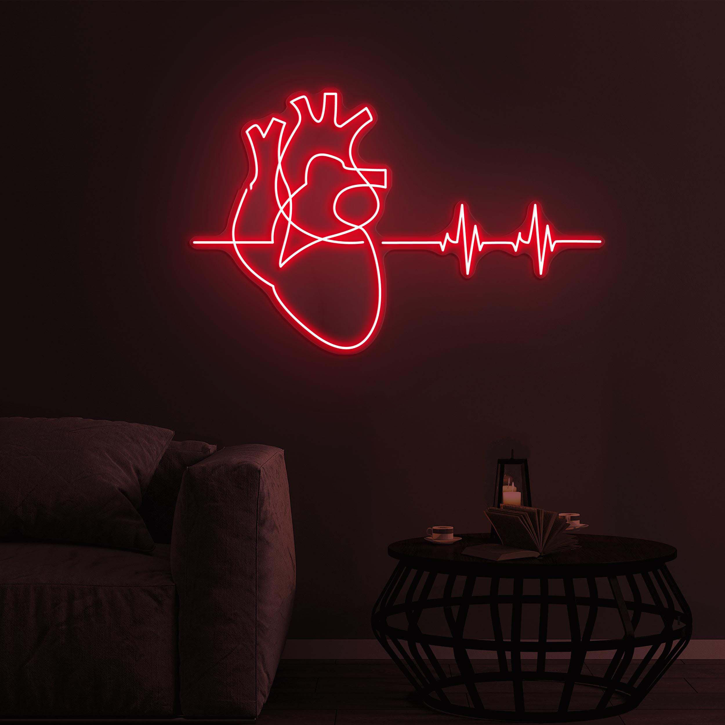Heartbeat with Heart Neon Sign, Heartbeat with Heart LED Light, Pulse LED Neon Art, Home Wall Decor, Hospital Wall Art, Kids Room Wall Art