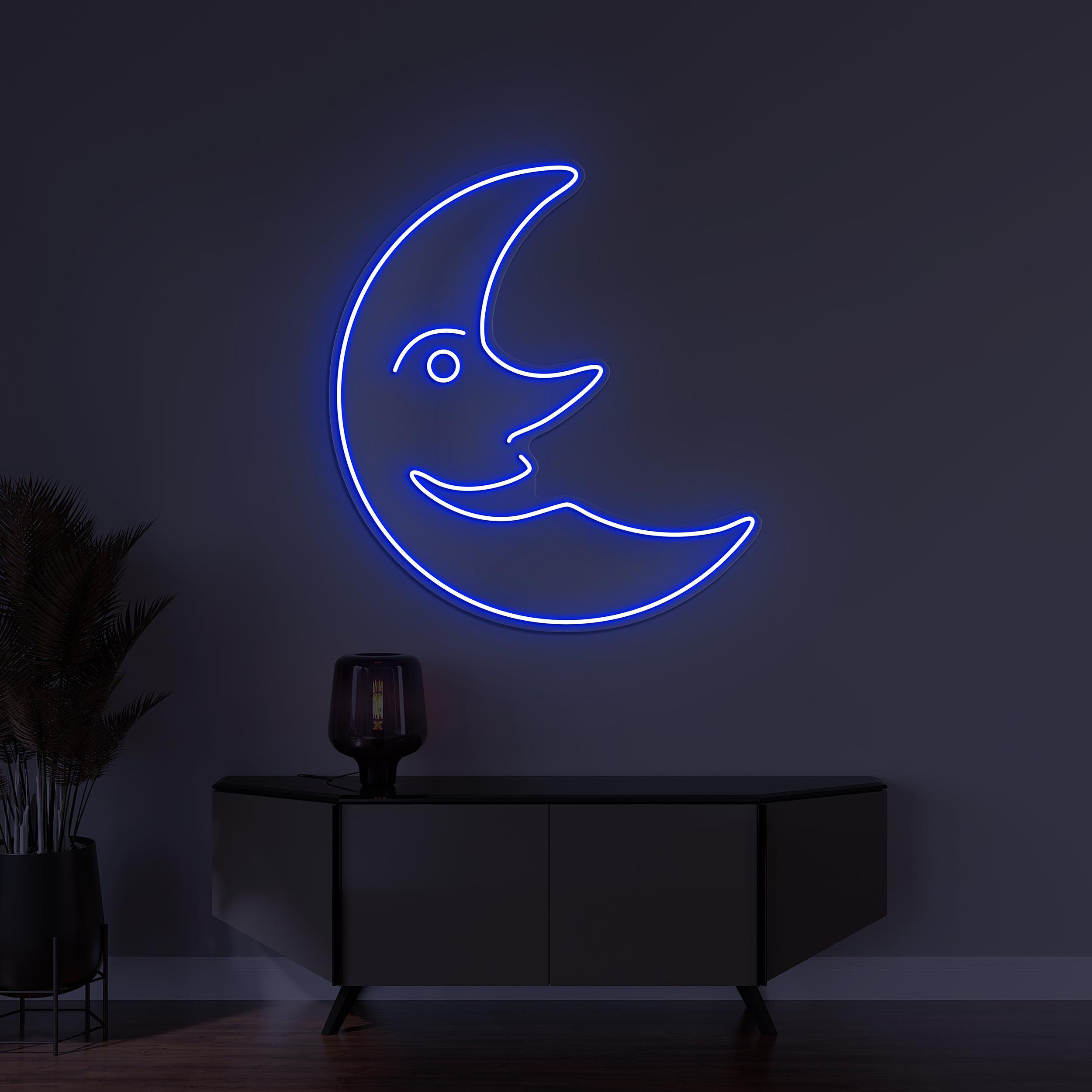 Moon Neon Sign, Moon Smile LED Light, Smiley Moon Face Wall Decor, Home Wall Art, Nursery Room Decor, Cute Moon Night Light, Night Sky Art