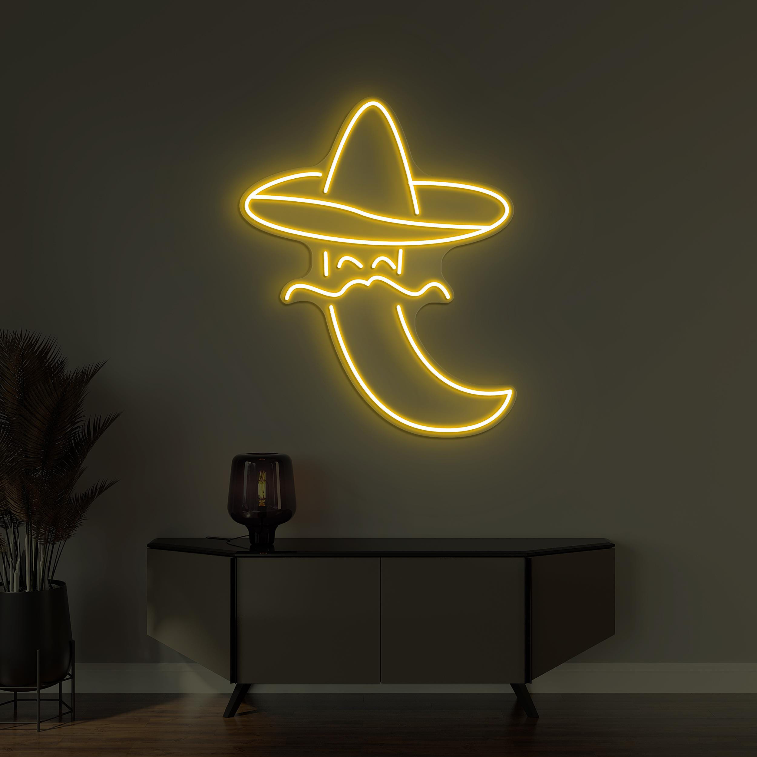 Chili Sombrero Hat Neon Sign, Chili with Sombrero LED Light, Chili Wall Decor, Custom Neon Sign, Mexico Chili Light, Home & Restaurant Art