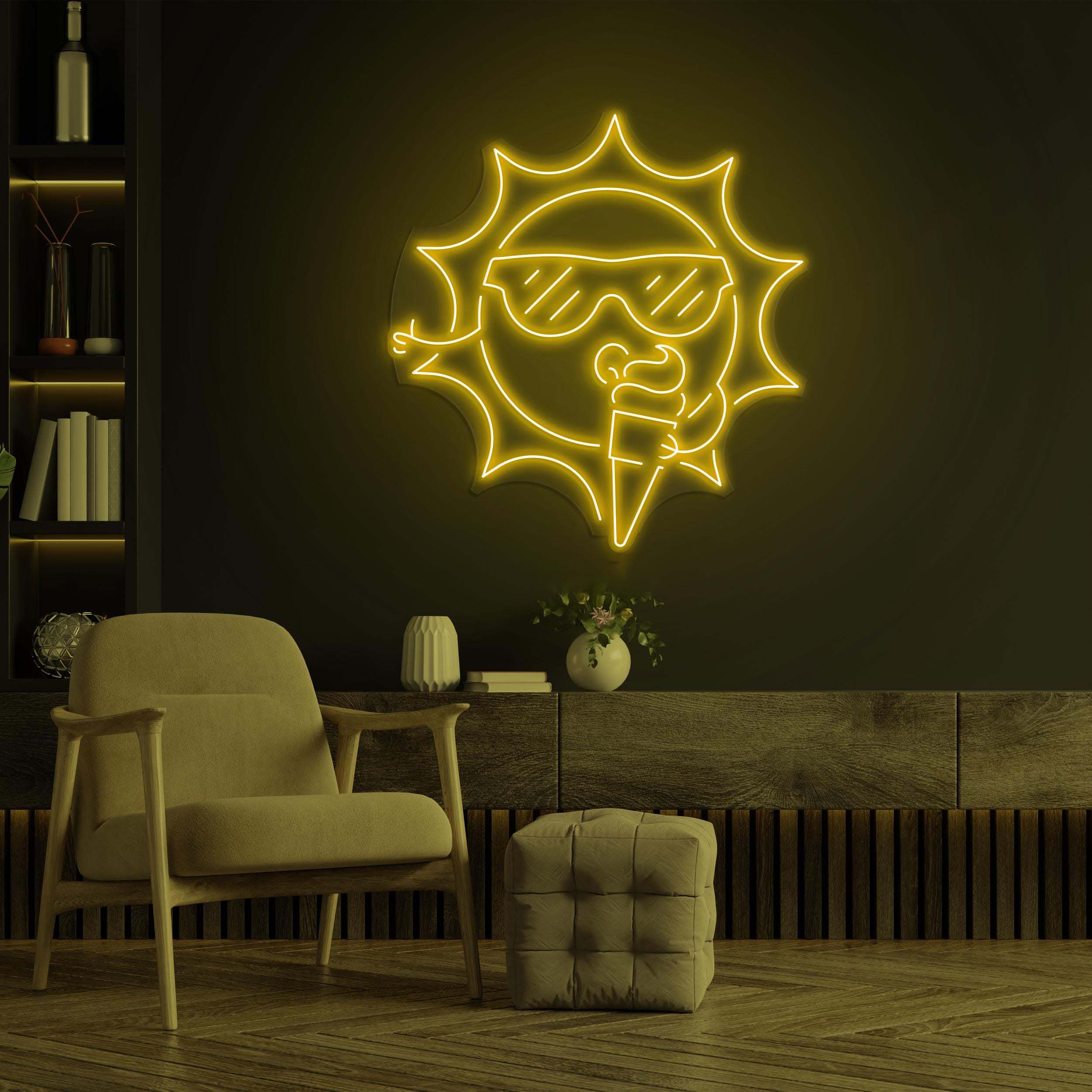 Sun Eating Ice Cream Neon Sign, Sun Eating Ice Cream LED Neon Art, Ice Cream Shop Decor, Business Logo Light, Gift for Ice Cream Lover, Gift