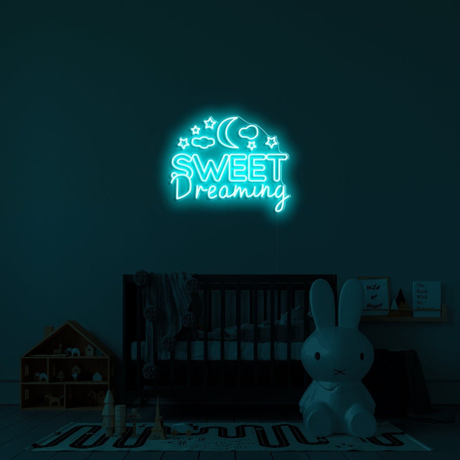 Sweet Dreaming Neon Sign, Moon Star Neon Light, Kid's Room Bedroom Decor, Led Night Light, Wedding Bar Business Wall Decor, Unique Gift Idea