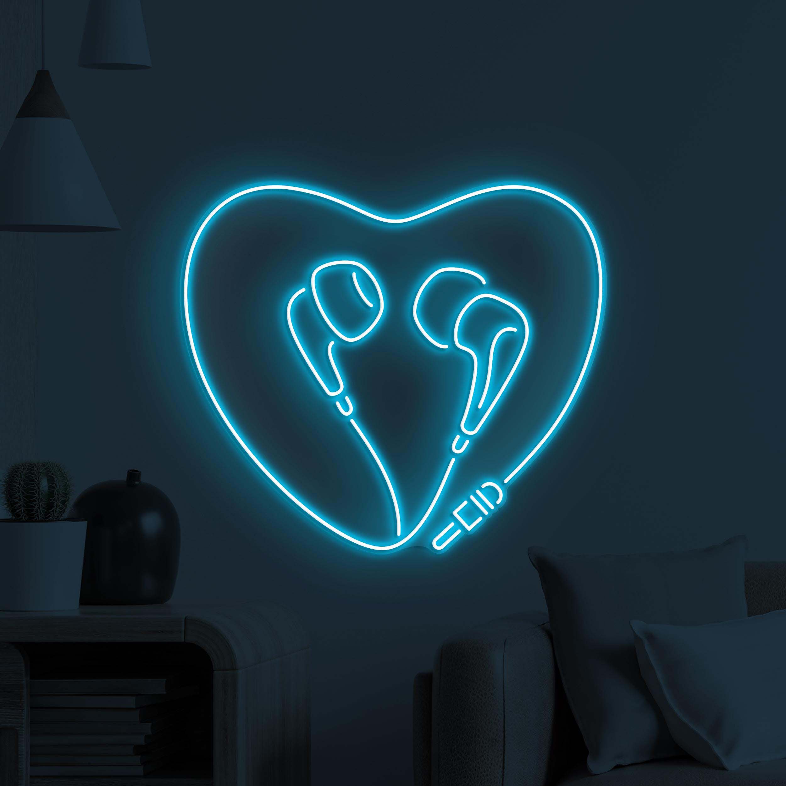 Heart Earphone Neon Sign, Headphones Heart LED Light, Love Beats Wall Decor, Home Neon Light, Music Heart Wall Art, Music Love Neon Decor