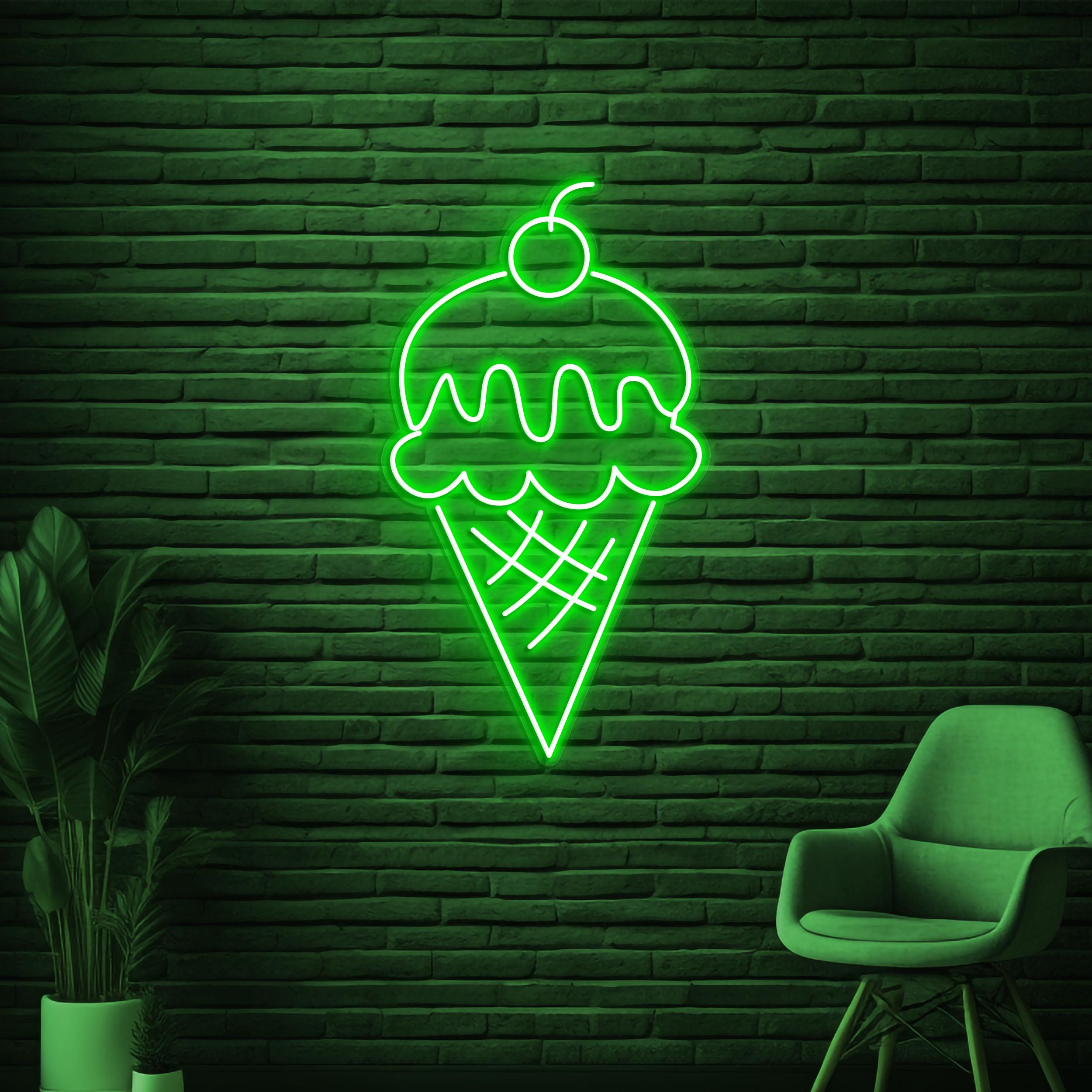 Cone Ice Cream Neon Sign, Cone Ice Cream LED Light, Ice Cream Shop Wall Art, Dessert Spot Wall Decor, Decor for Cafe, Bar, Sweet Shops decor