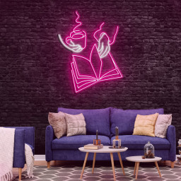 Girl Reading Book LED Light,Women Reading Book and Coffee Neon Sign,Bookworm Wall Art,Book Lady Neon Light,Bedroom Decor for Literary Lovers