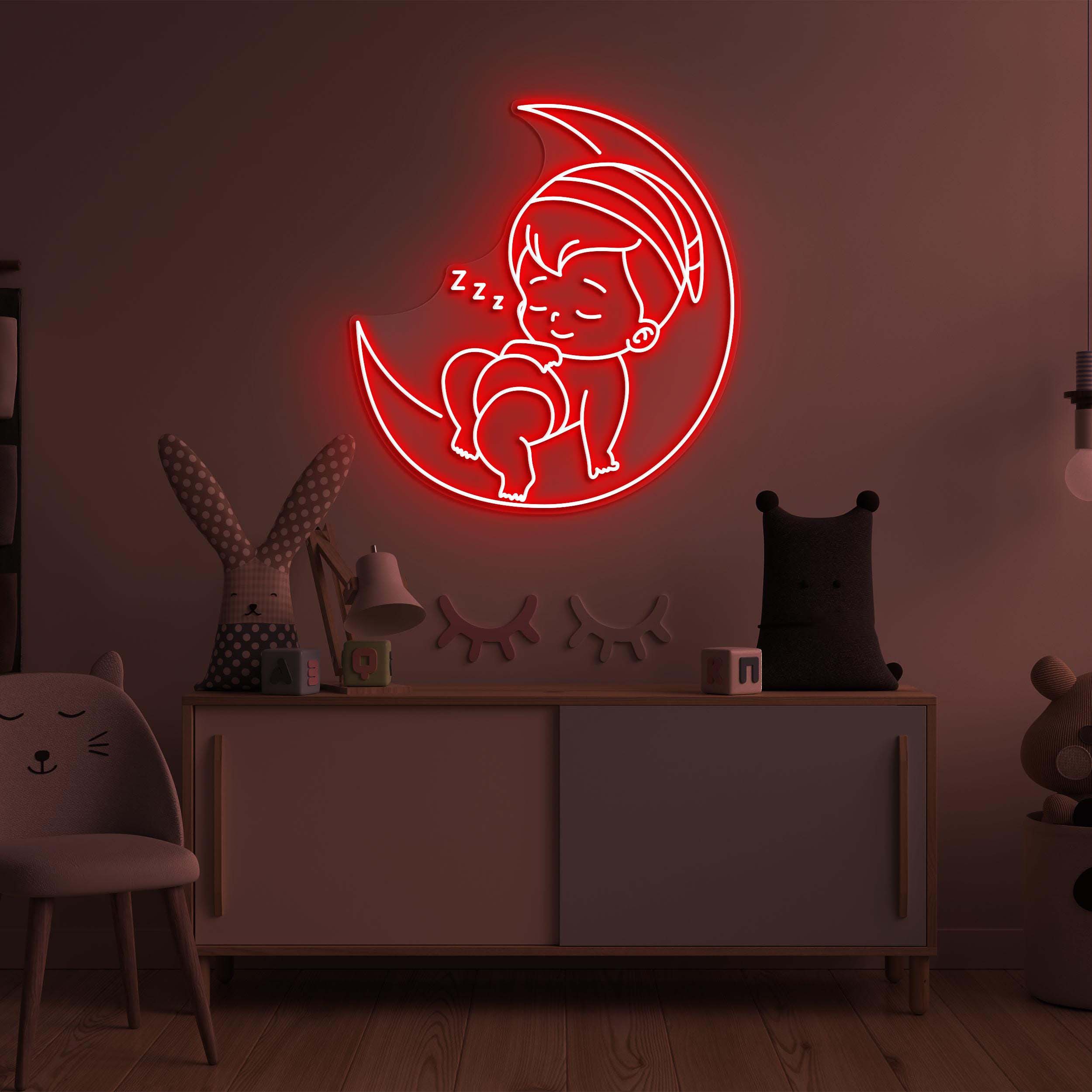 Baby on Moon Neon Sign, Baby on Moon LED Light, Baby Sleeping Wall Decor, Custom Neon Sign, Cute Baby Wall Art, Nursery and Room Wall Décor