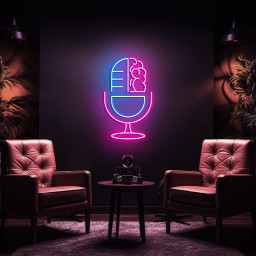 Brain and Mic Neon Sign, Podcast Microphone LED Light, Wall Art for Recording Studio, Home Decor, Podcast Radio Music Club, Personalized Art