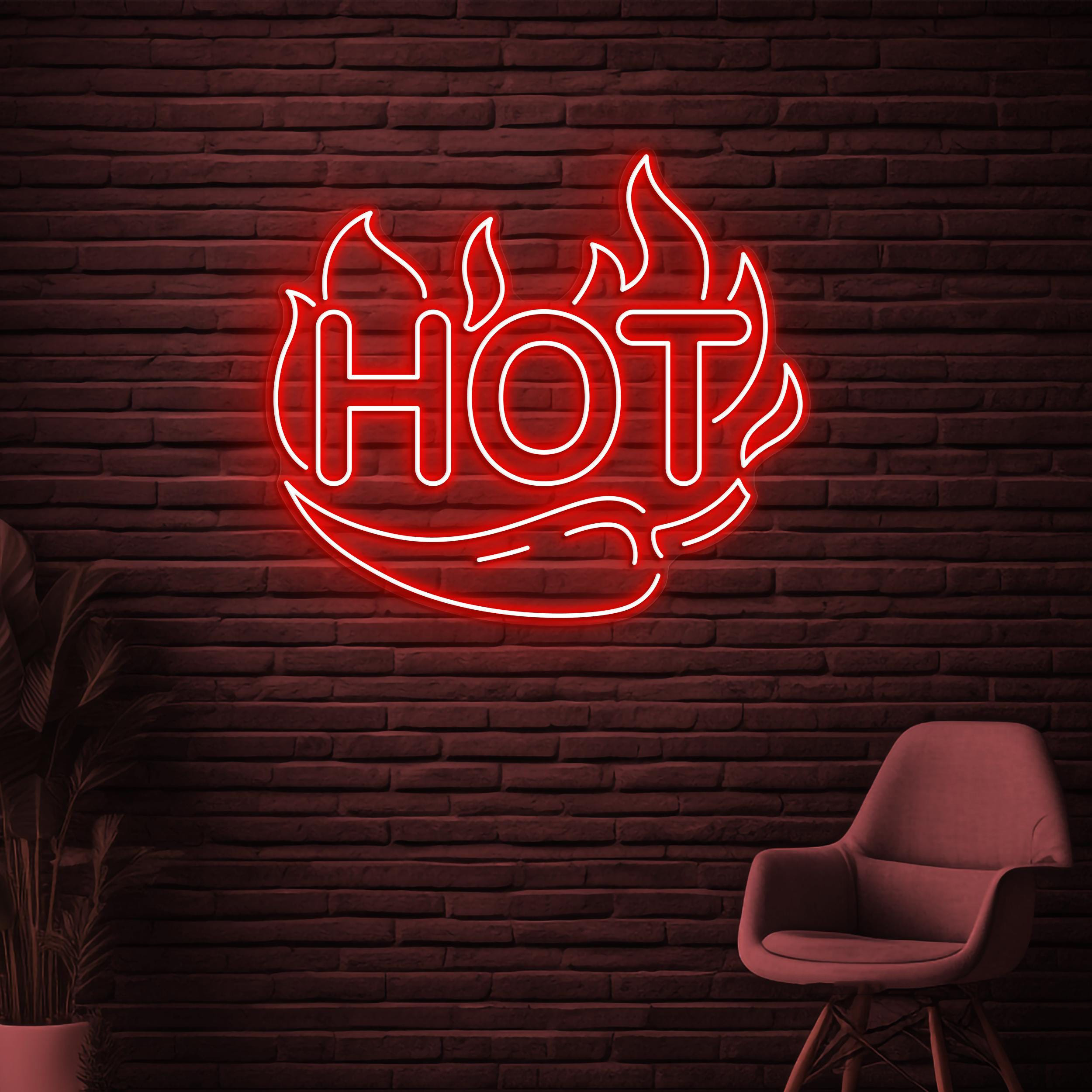 Hot Neon Sign, Hot LED Light, Hot Chili Wall Decor, Chili Pepper Wall Light, Flaming Neon Light, Fire Spicy Pepper Sign, Kitchen Wall Art